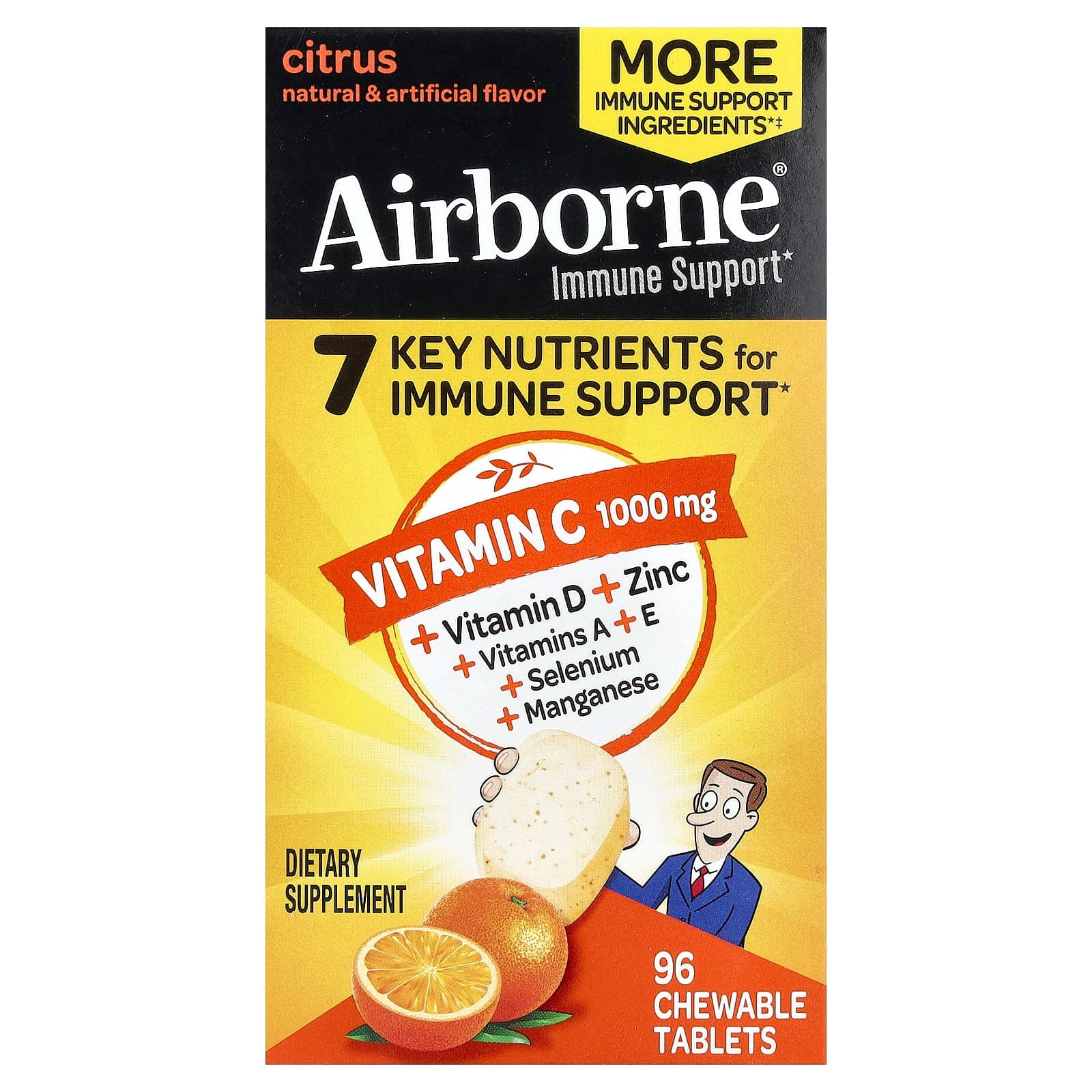 AirBorne Immune Support, 96 Chewable Tablets – Citrus de AirBorne