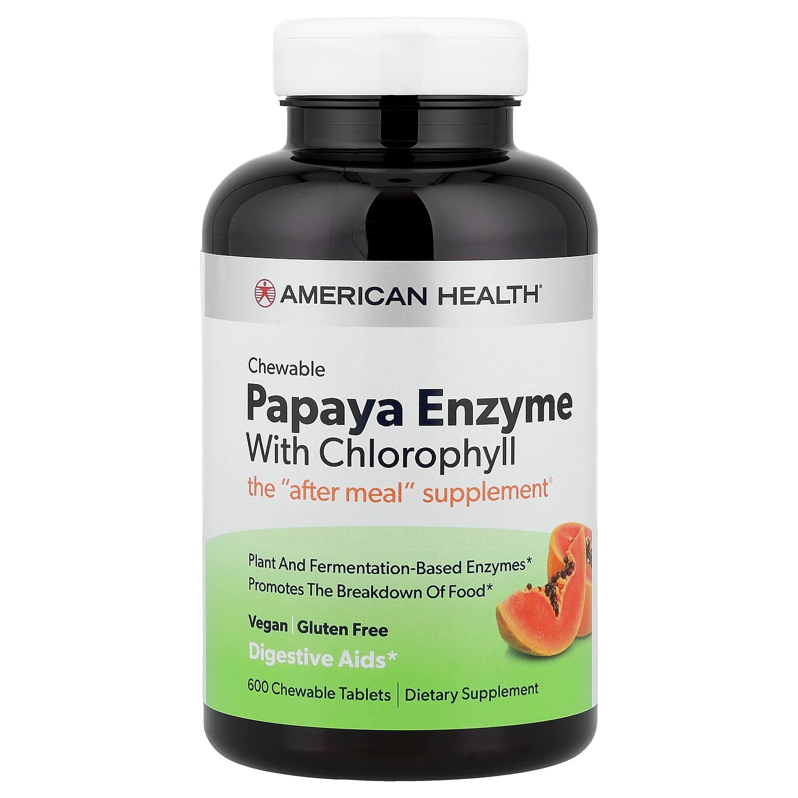American Health Chewable Papaya Enzyme With Chlorophyll, 600 Chewable Tablets de American Health