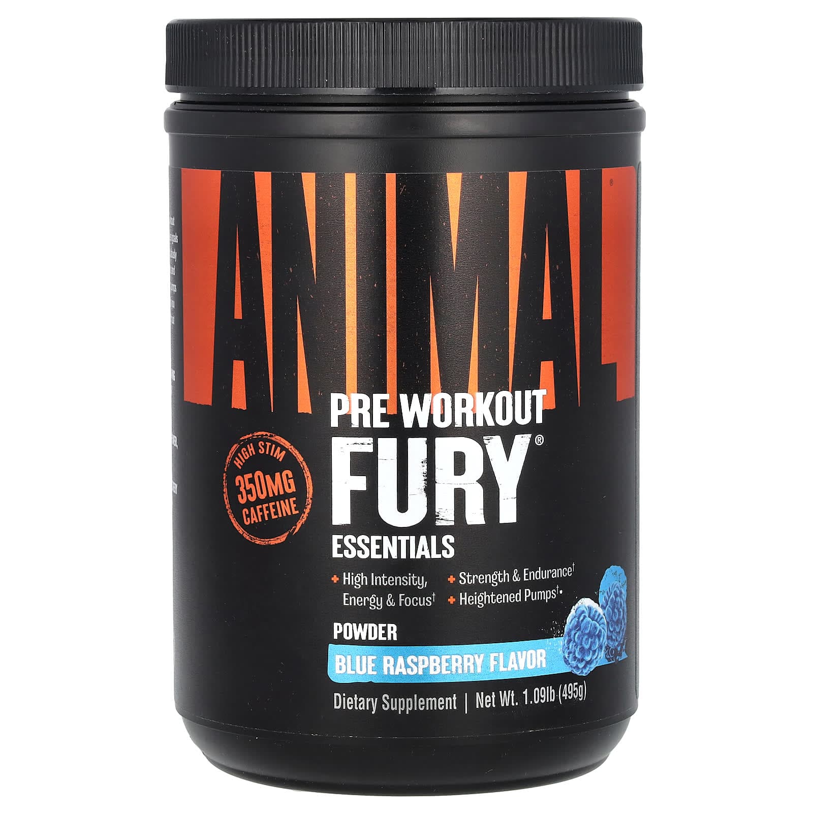 Animal Fury Essentials, Pre Workout – Blue Raspberry – 495 g de Animal