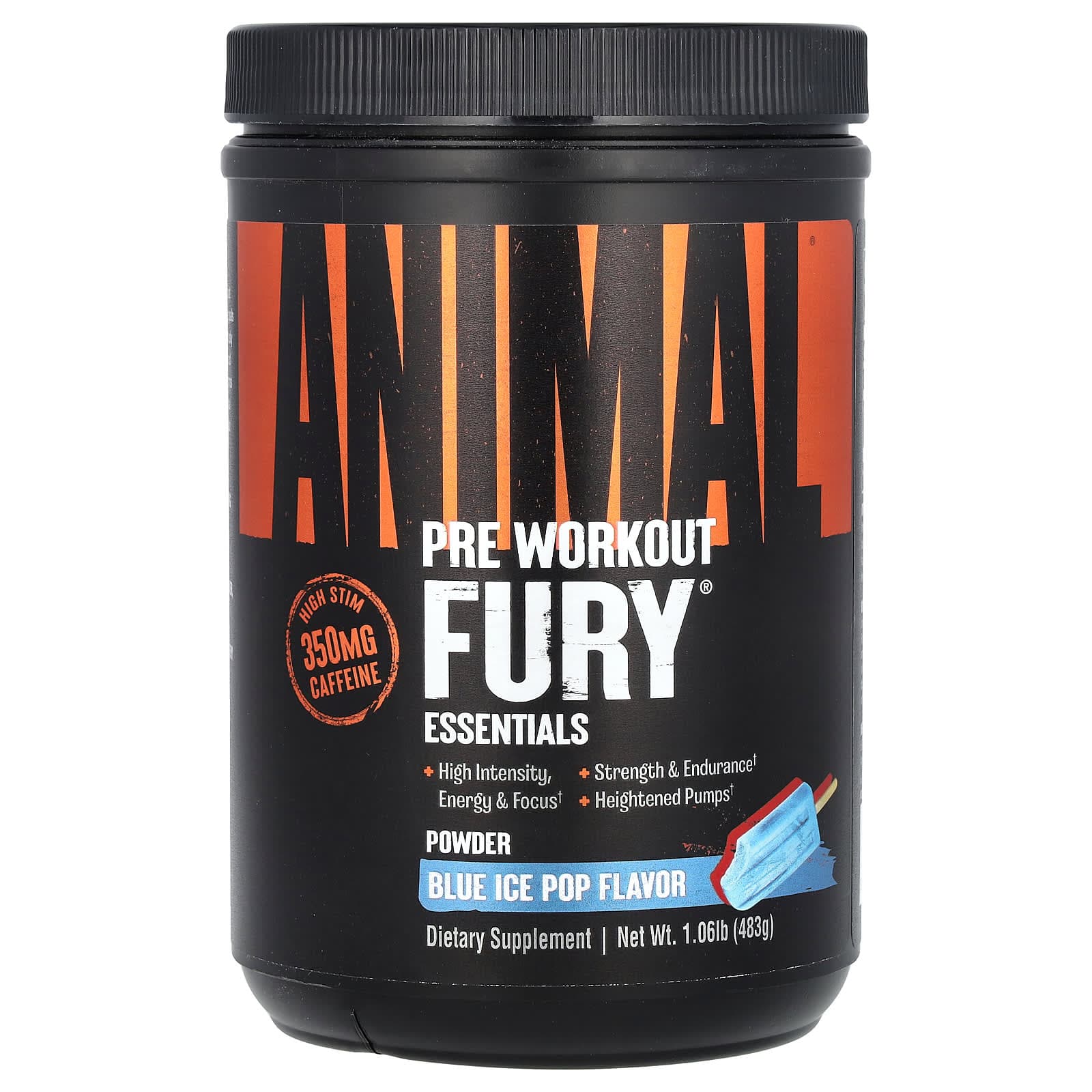 Animal Fury Essentials, Pre Workout, Blue Ice Pop – 483 g de Animal