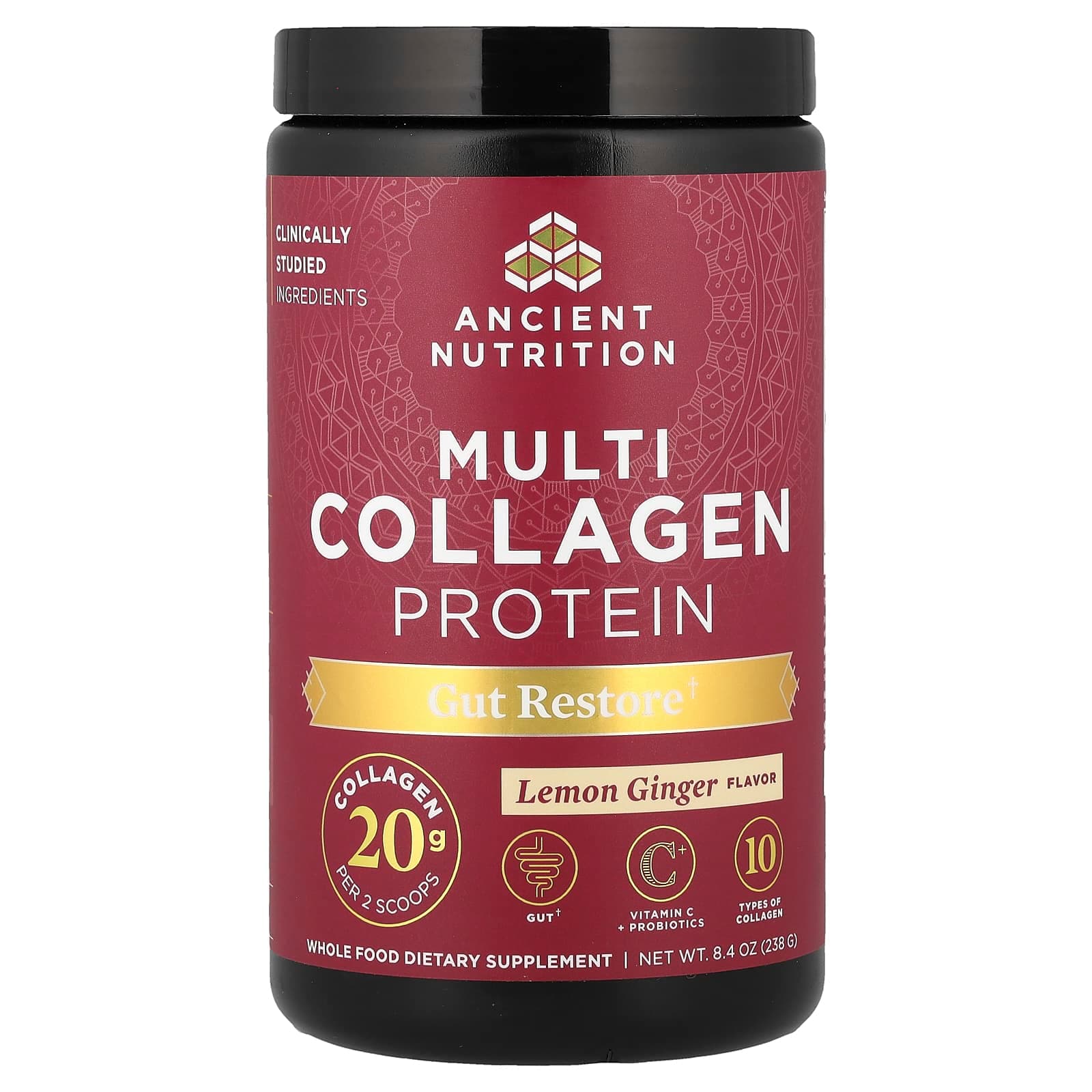 Ancient Nutrition Multi Collagen Protein, Gut Restore – Lemon Ginger – 238 g de Ancient Nutrition