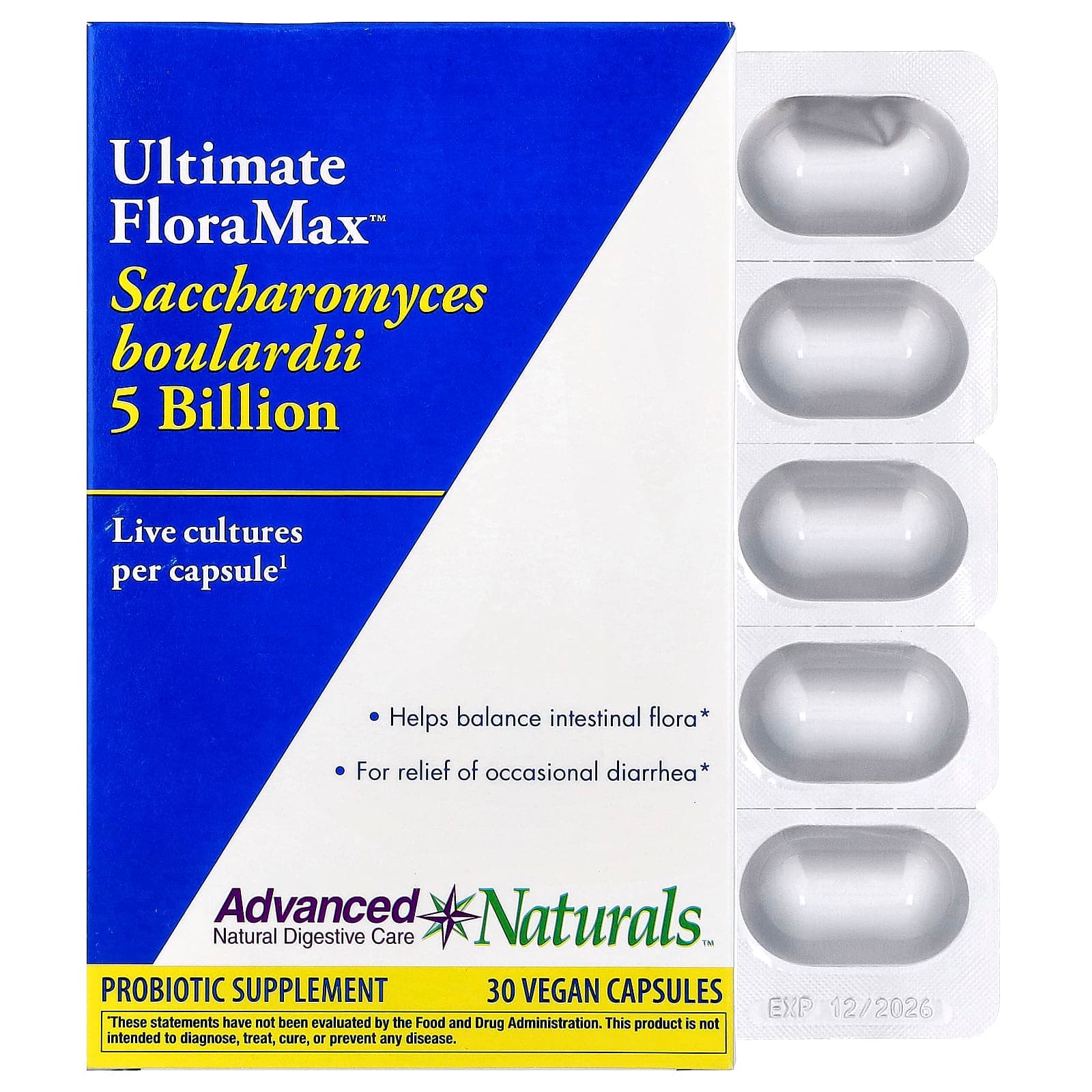 Advanced Naturals Ultimate FloraMax, Saccharomyces Boulardii – 30 gélules véganes de Advanced Naturals