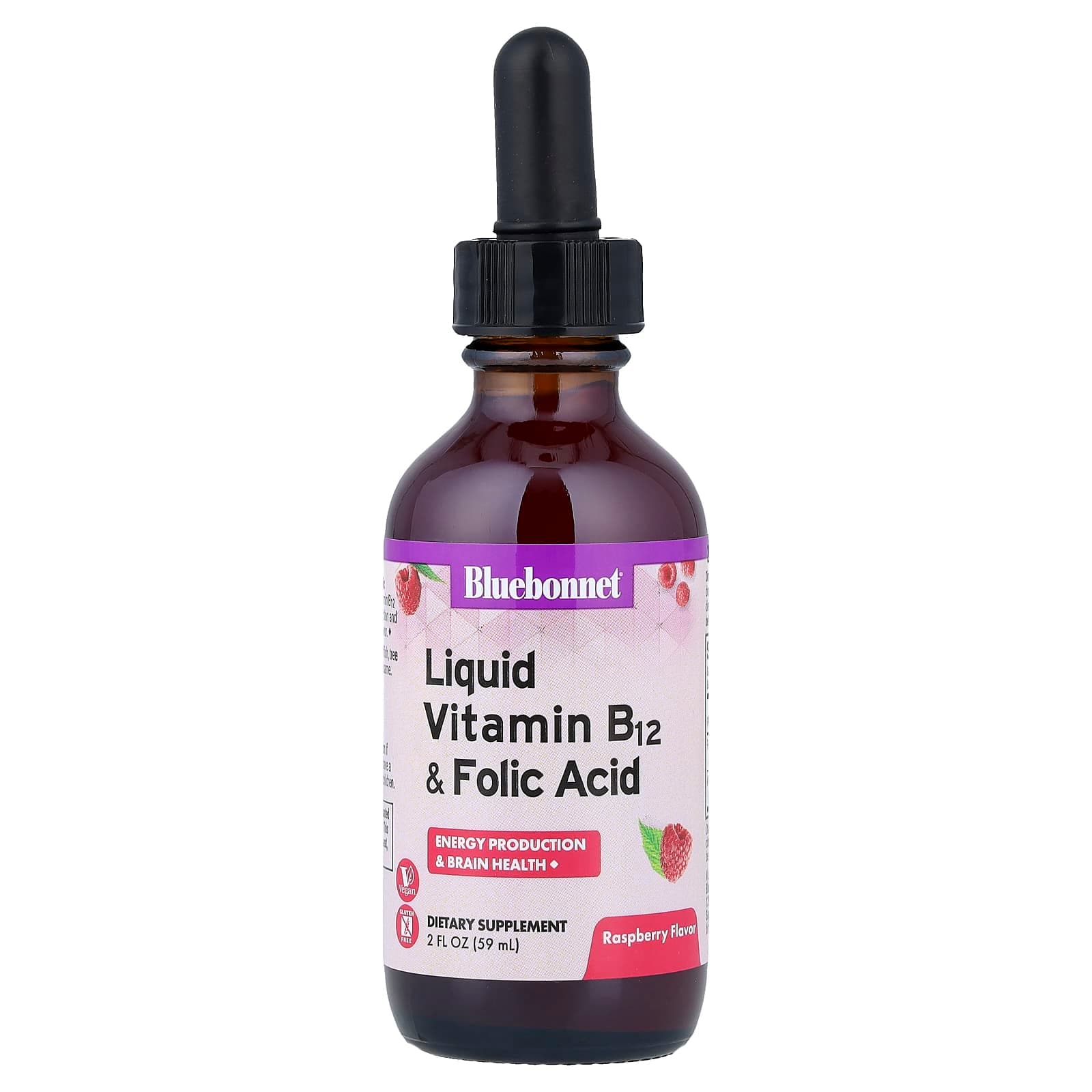 Bluebonnet Nutrition Liquid Vitamin B-12 & Folic Acid – Raspberry – 59 ml de Bluebonnet Nutrition