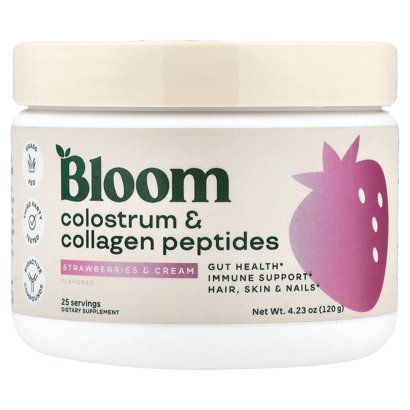 Bloom Colostrum & Collagen Peptides – Strawberries & Cream – 120 g de Bloom
