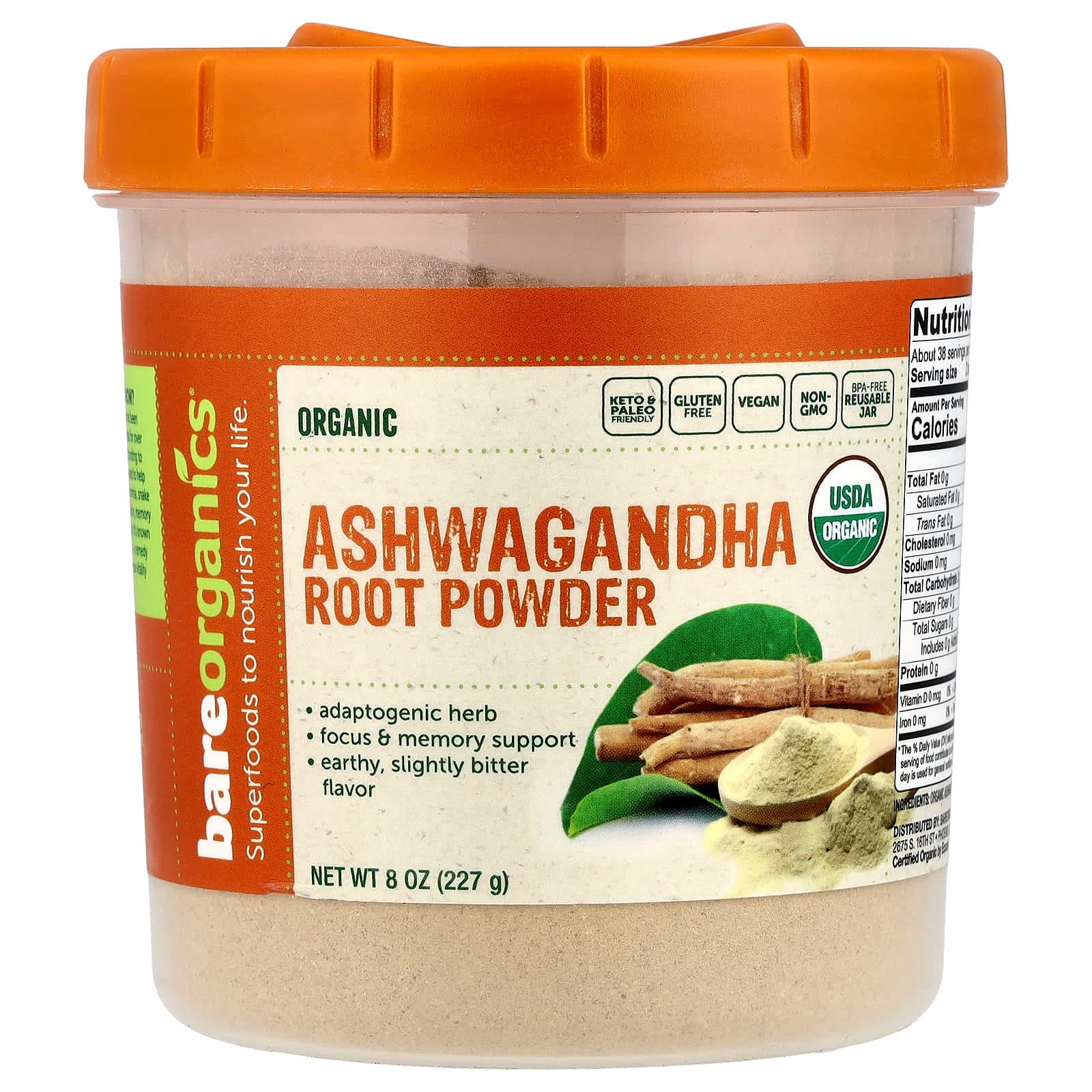 BareOrganics Organic Ashwagandha Root Powder – 227 g de BareOrganics