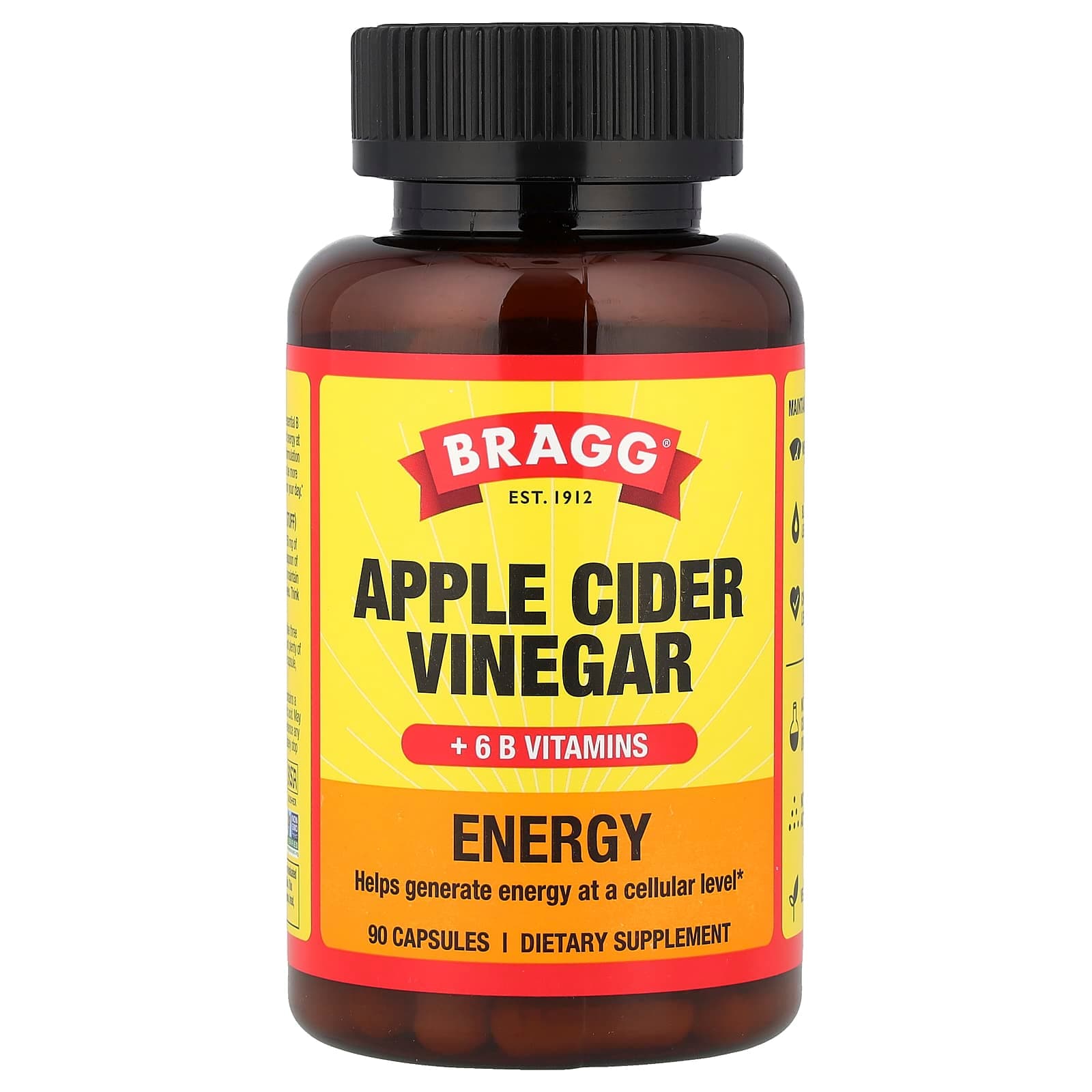 Bragg Energy – Apple Cider Vinegar + 6 B Vitamins – 90 gélules de Bragg