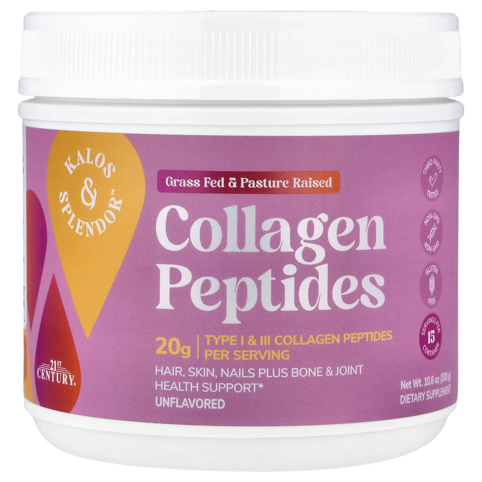 21st Century Kalos & Splendor Collagen Peptides – Sans arôme – 300 g de 21st Century