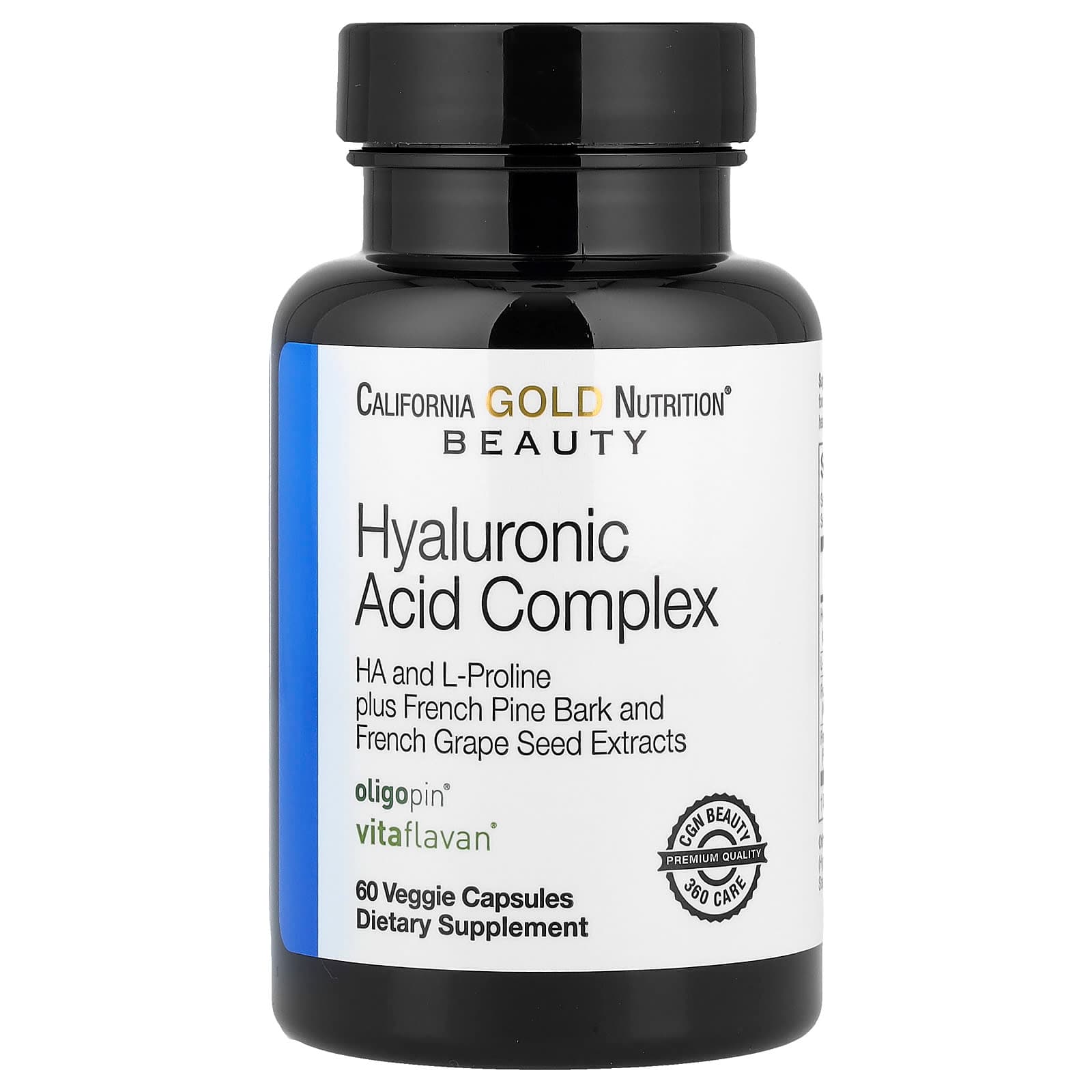 California Gold Nutrition Hyaluronic Acid Complex with L-Proline – French Grape Seed and French Maritime Pine Bark Extract – 60 gélules végétales de California Gold Nutrition