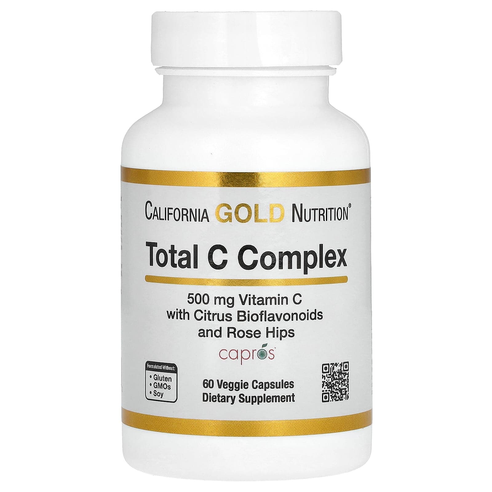 California Gold Nutrition Total C Complex with Ascorbic Acid, Amla Extract – Citrus Bioflavonoids & Rose Hip Extract – 60 gélules végétales de California Gold Nutrition