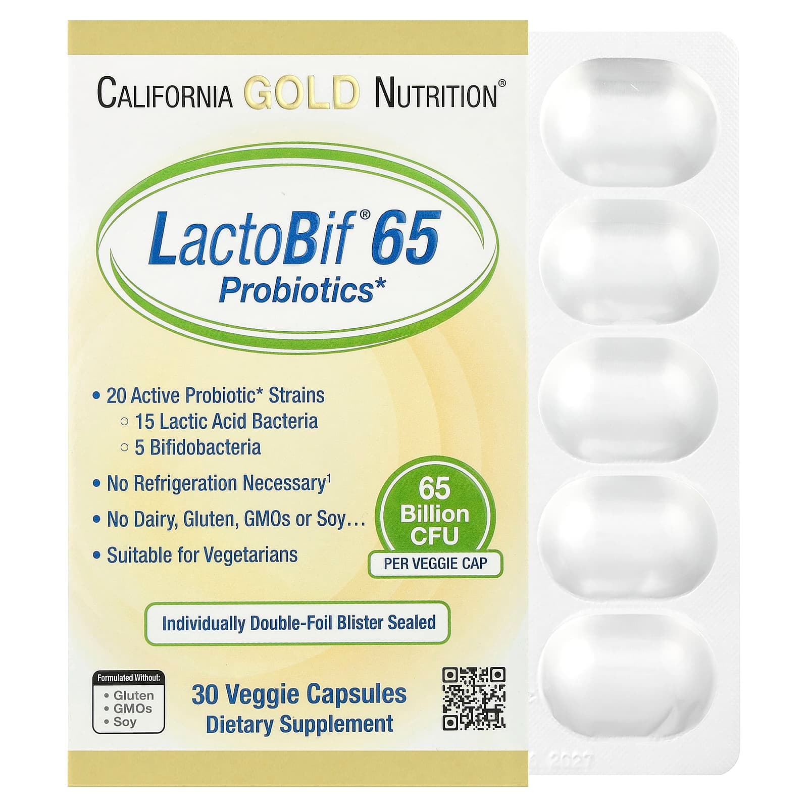 California Gold Nutrition LactoBif 65 Probiotics – 30 gélules végétales de California Gold Nutrition