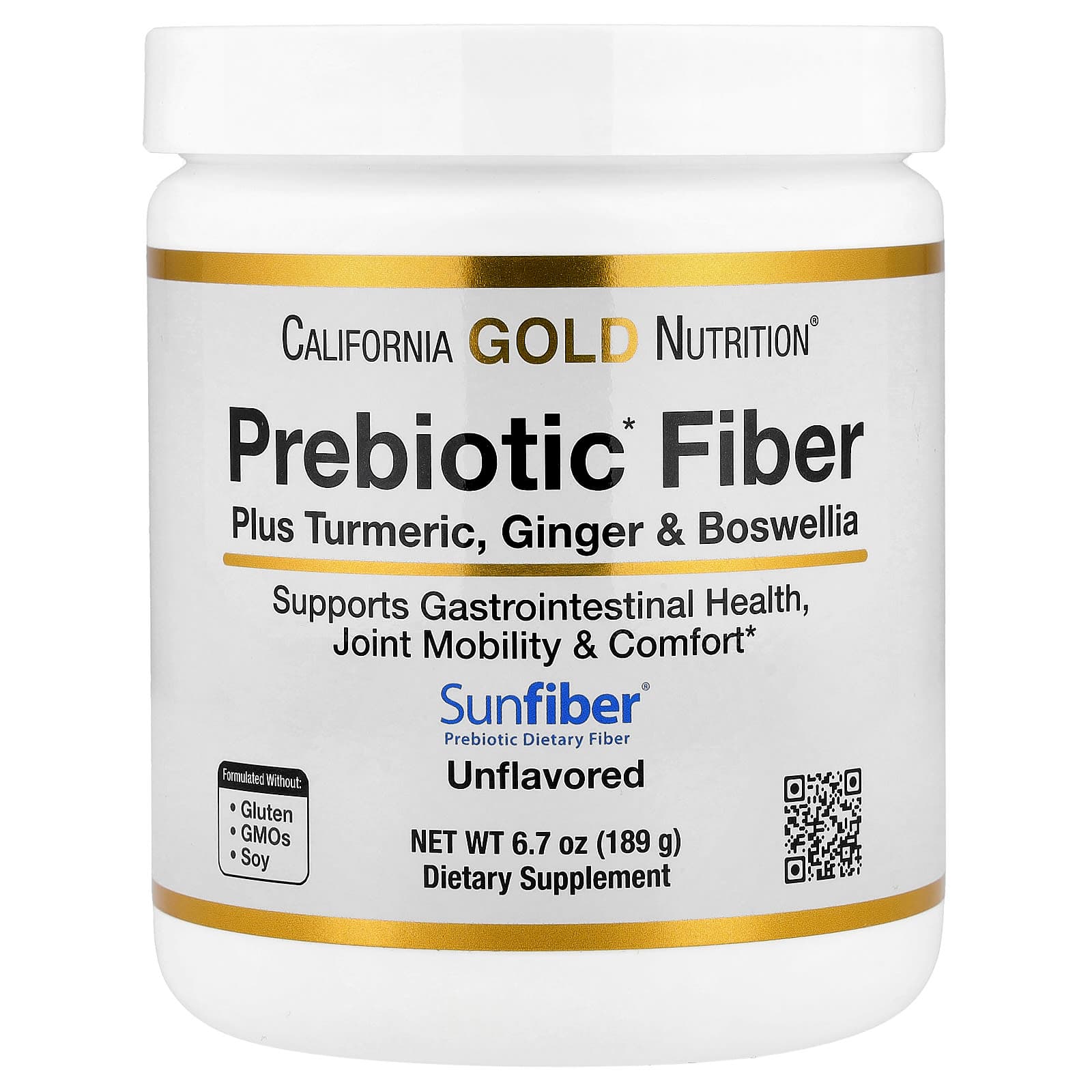 California Gold Nutrition Prebiotic Fiber Plus Turmeric Extract, Organic Ginger Extract and Boswellia Extract – 189 g de California Gold Nutrition