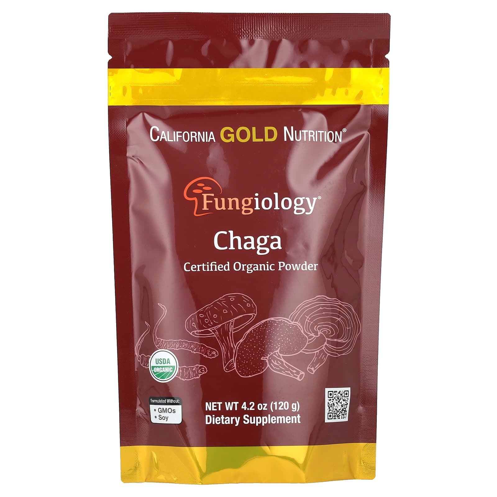 California Gold Nutrition Fungiology, Certified Organic Chaga Powder – 120 g de California Gold Nutrition
