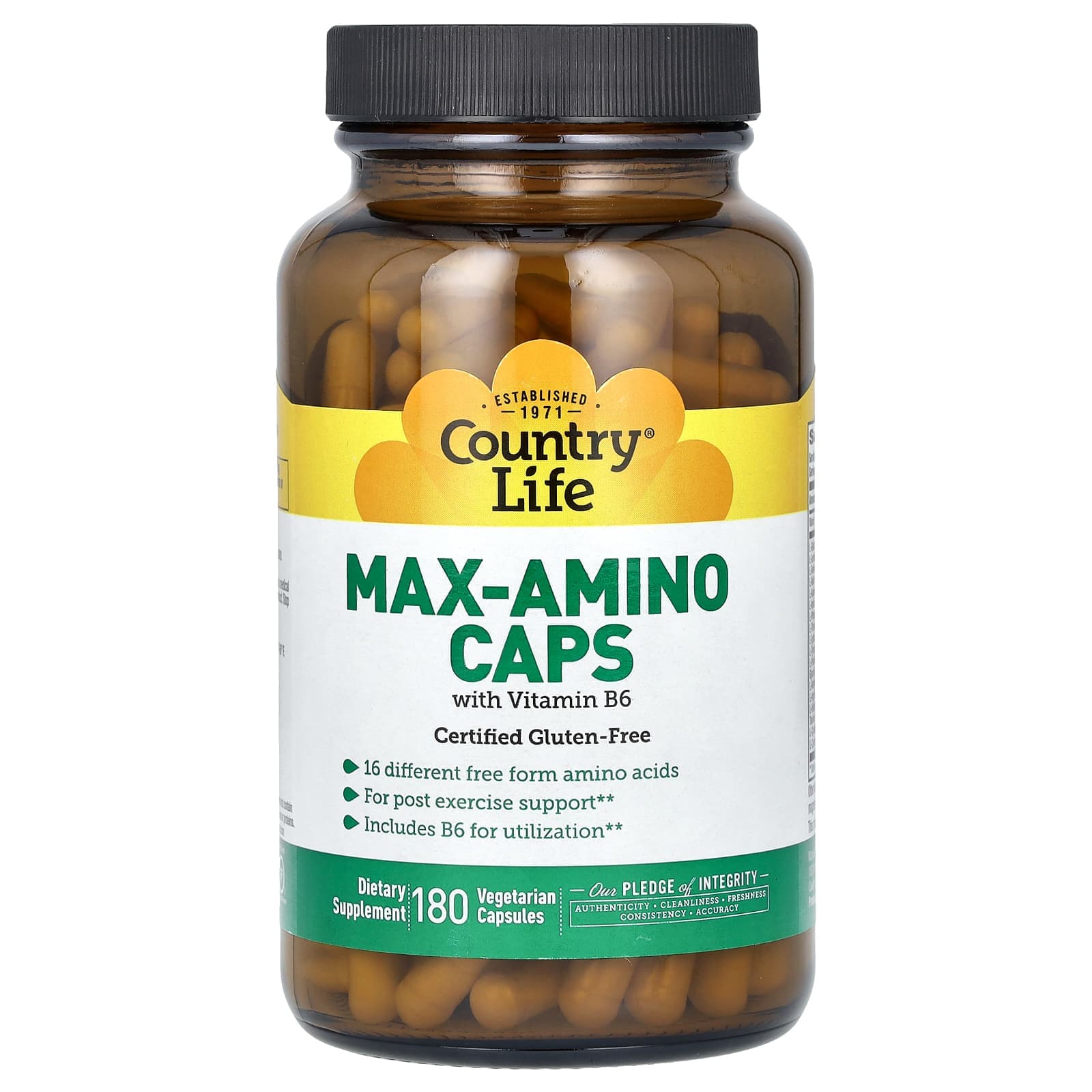 Country Life Max-Amino Caps with Vitamin B-6 – 180 gélules végétales de Country Life