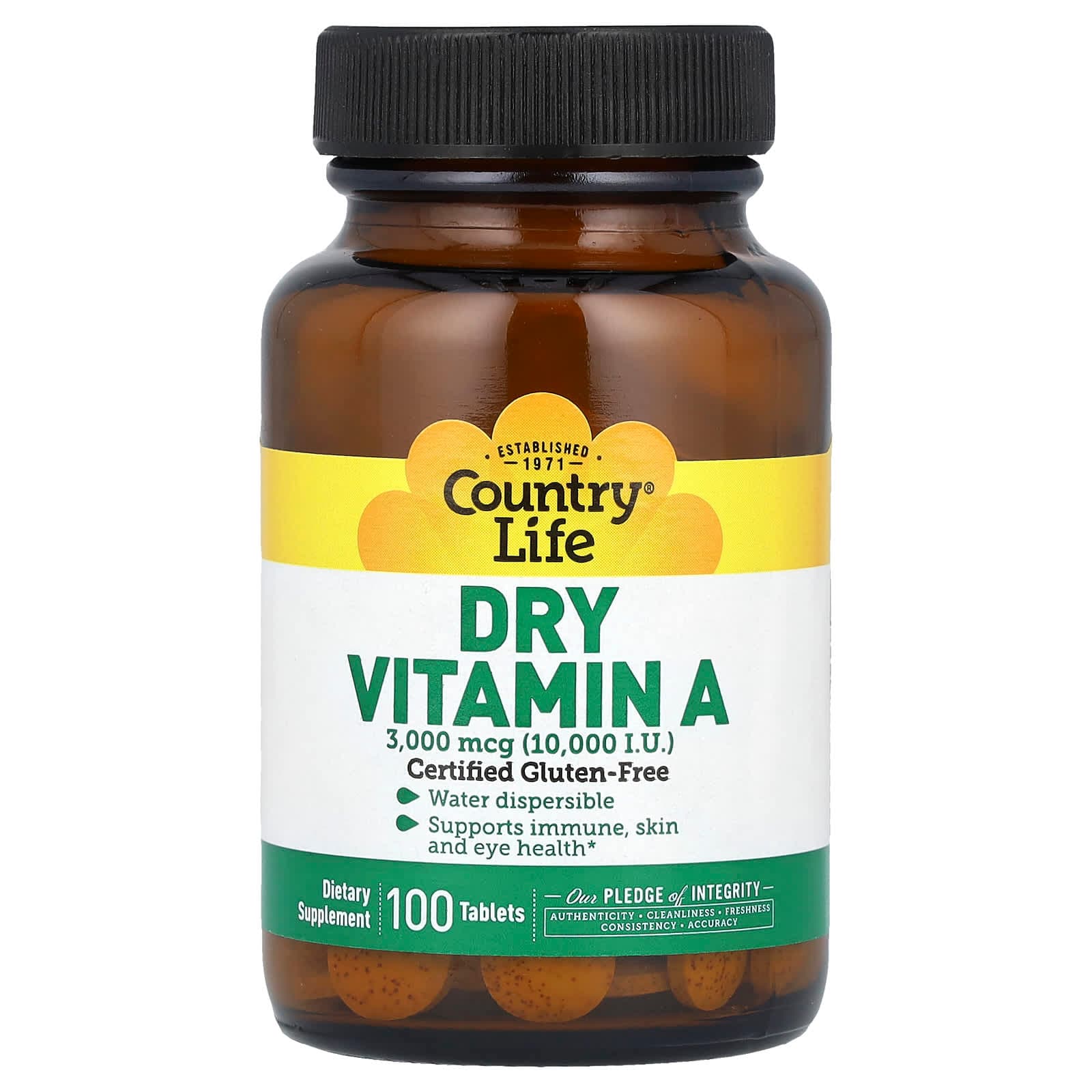 Country Life Dry Vitamin A – 100 comprimés de Country Life