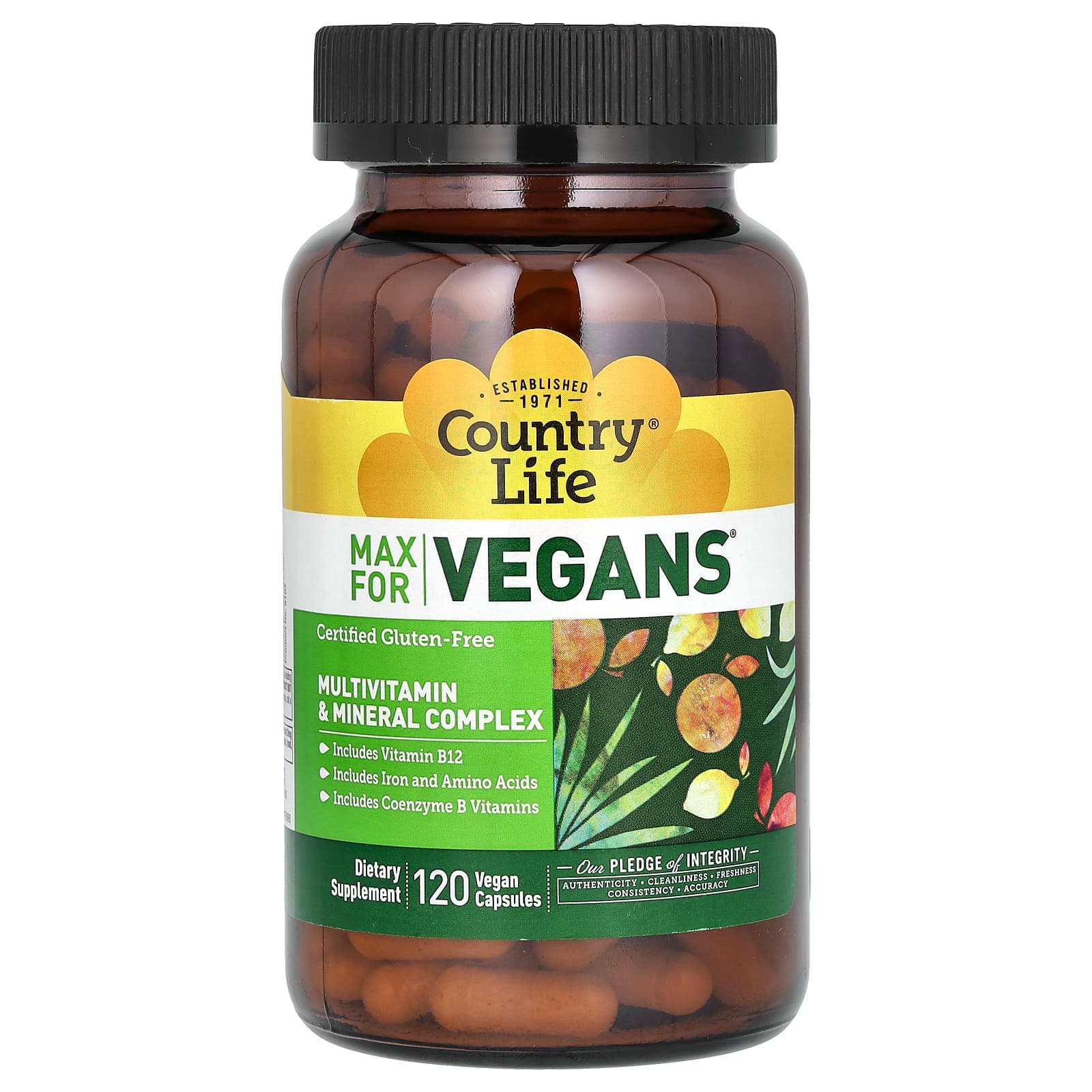 Country Life Max for Vegans, Multivitamin & Mineral Complex – 120 gélules véganes de Country Life