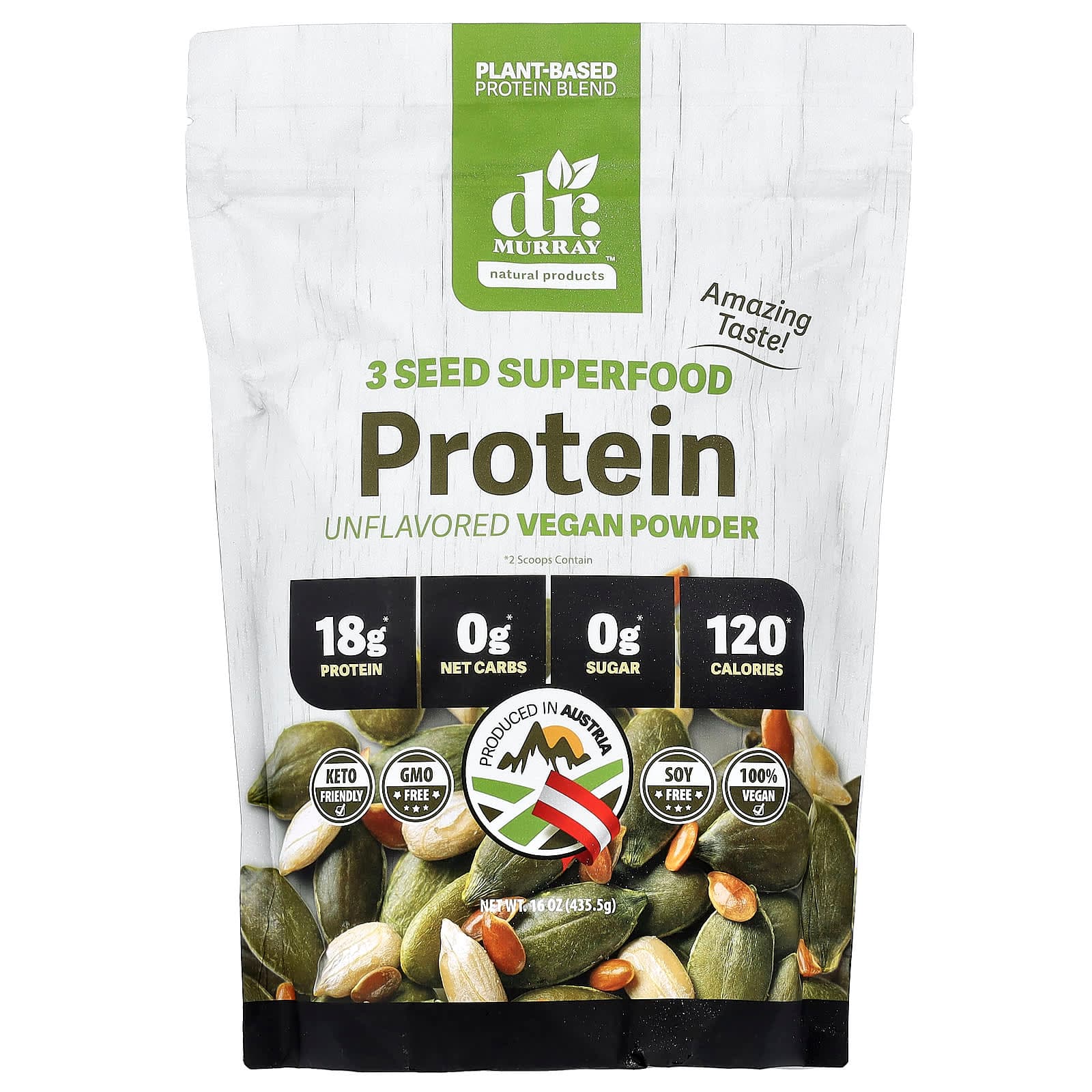 Dr. Murray's 3 Seed Superfood Protein Vegan Powder – Sans arôme – 435,5 g de Dr. Murray's