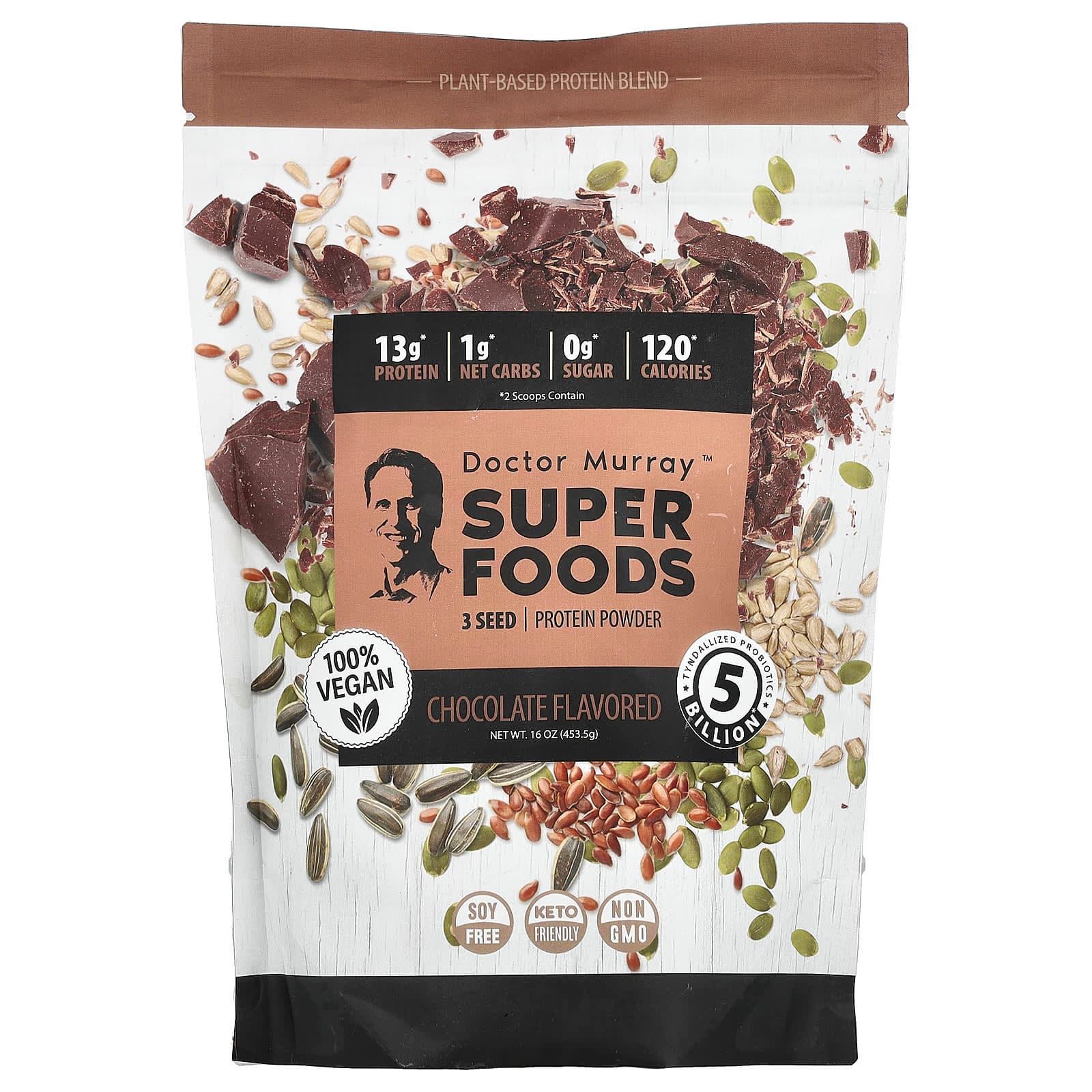 Dr. Murray's Super Foods, Pumpkin + Flax + Sunflower – Chocolate – 453,5 g de Dr. Murray's
