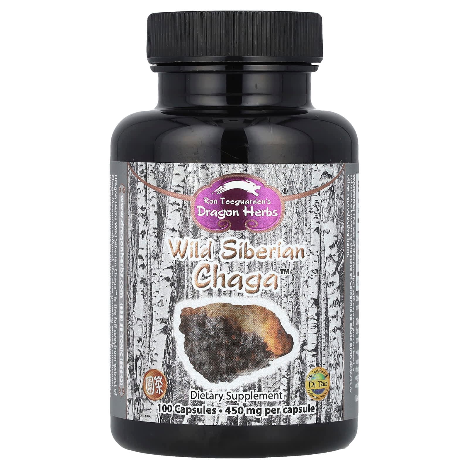 Dragon Herbs Wild Siberian Chaga – 100 gélules de Dragon Herbs