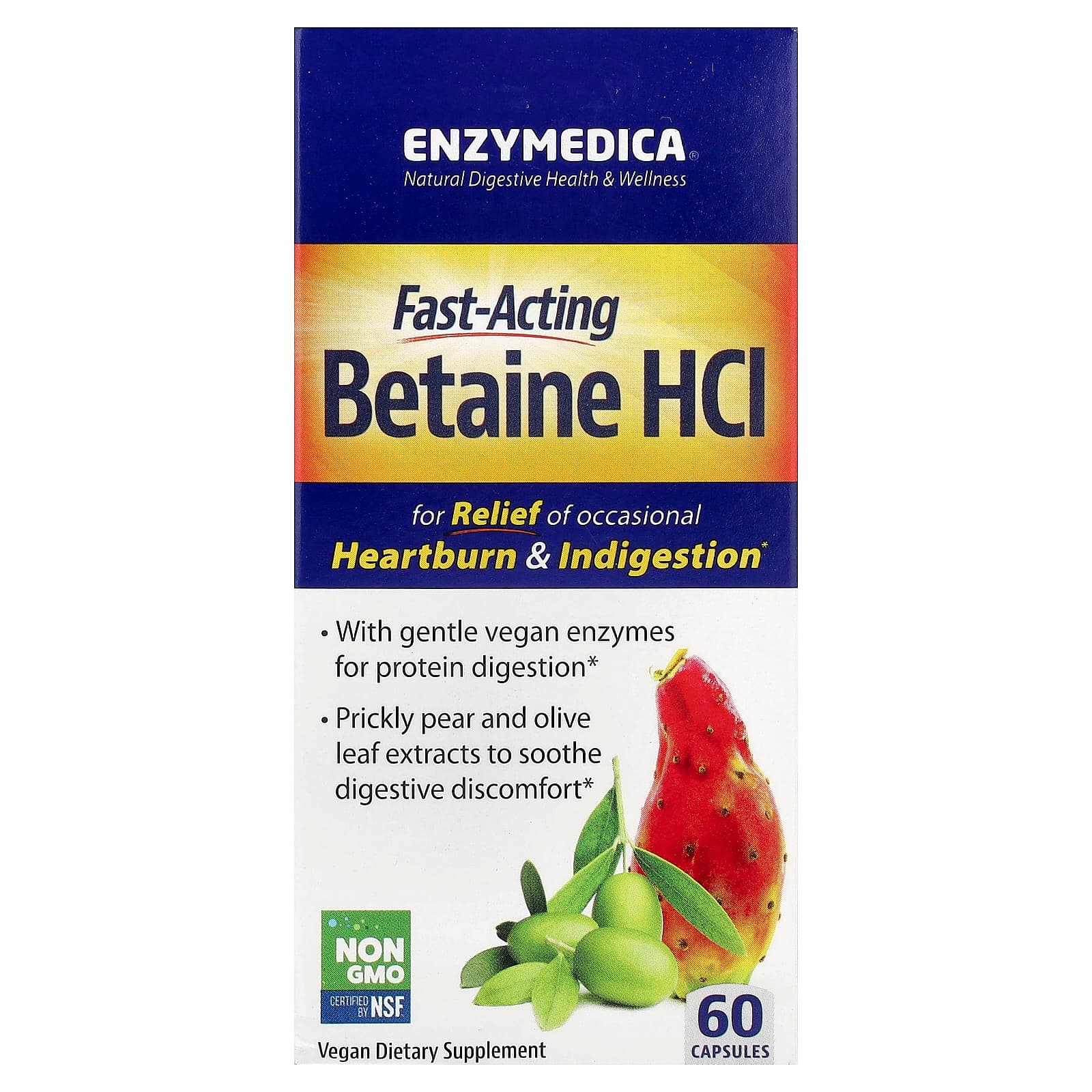 Enzymedica Fast-Acting Betaine HCl – 60 gélules de Enzymedica