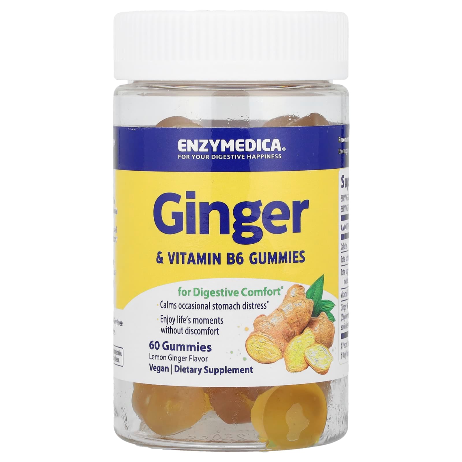 Enzymedica Ginger & Vitamin B6 Gummies – Lemon Ginger – 6 gommes de Enzymedica