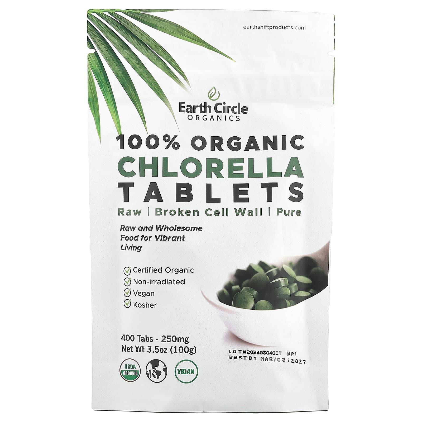 Earth Circle Organics 100% Organic Chlorella Tablets – 400 comprimés de Earth Circle Organics