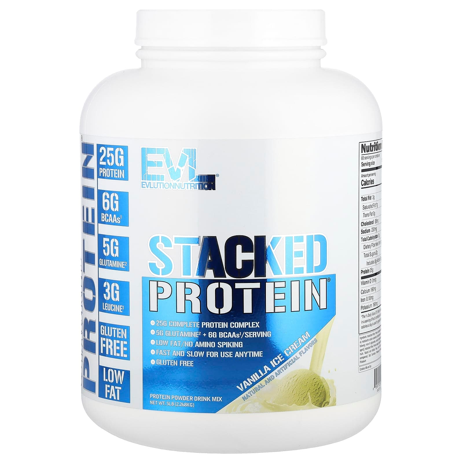 EVLution Nutrition Stacked Protein Powder – Vanilla Ice cream – 2268 kg de EVLution Nutrition