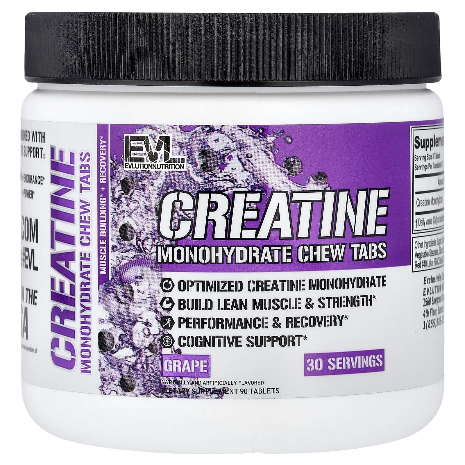 EVLution Nutrition Creatine Monohydrate Chew Tabs – Grape – 90 comprimés de EVLution Nutrition