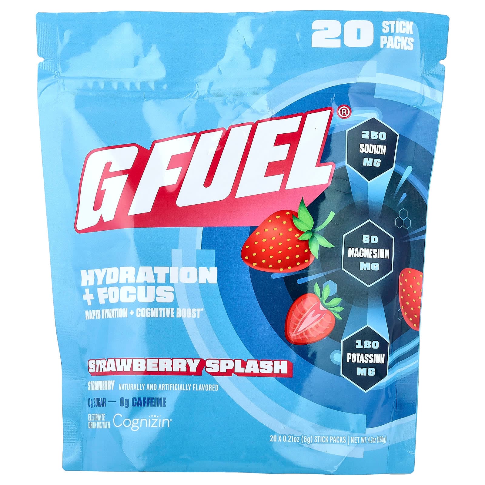 G FUEL Hydration + Focus, Electrolyte Drink Mix with Cognizin – Strawberry Splash – 6 g de G FUEL