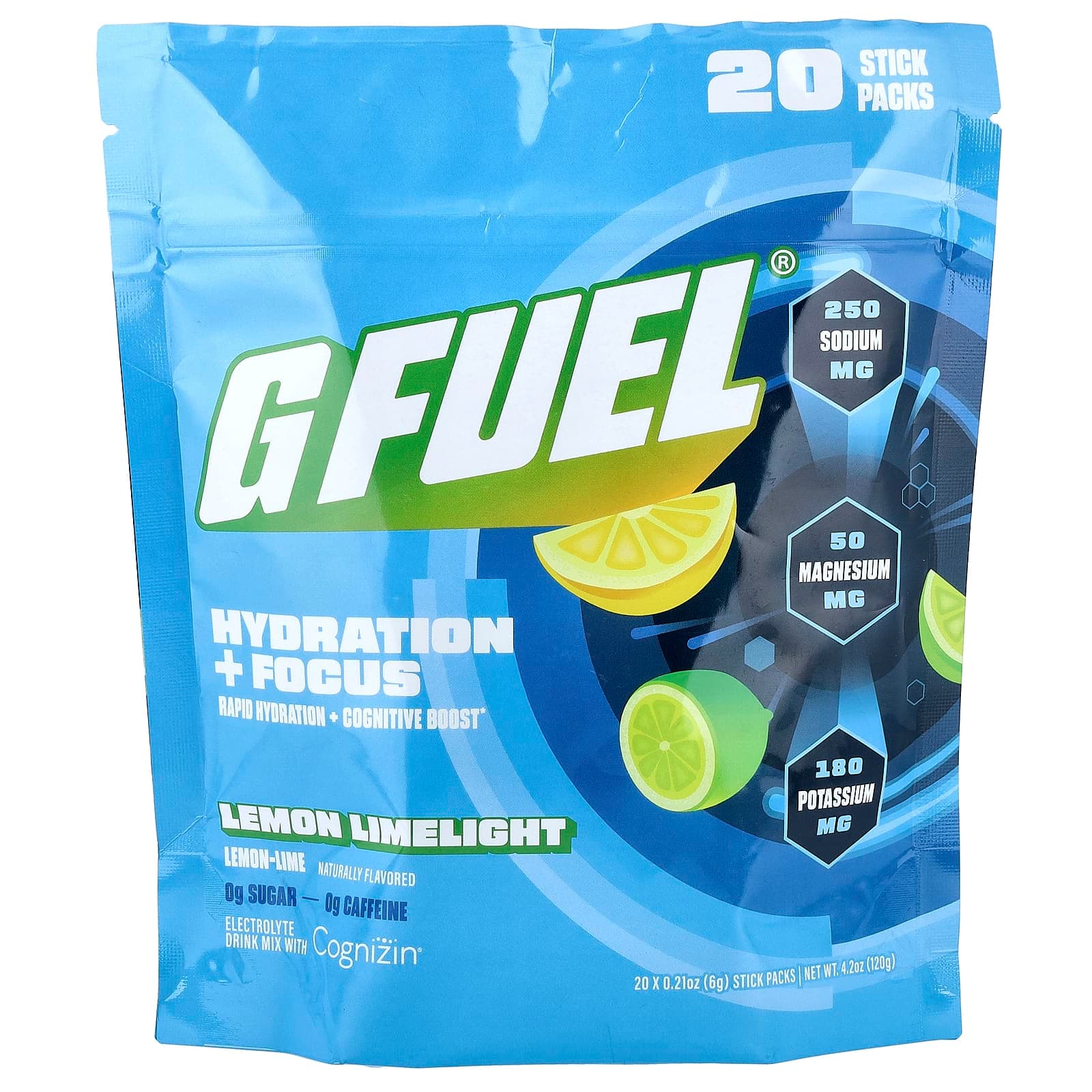G FUEL Hydration + Focus, Electrolyte Drink Mix with Cognizin – Lemon Limelight – 6 g de G FUEL