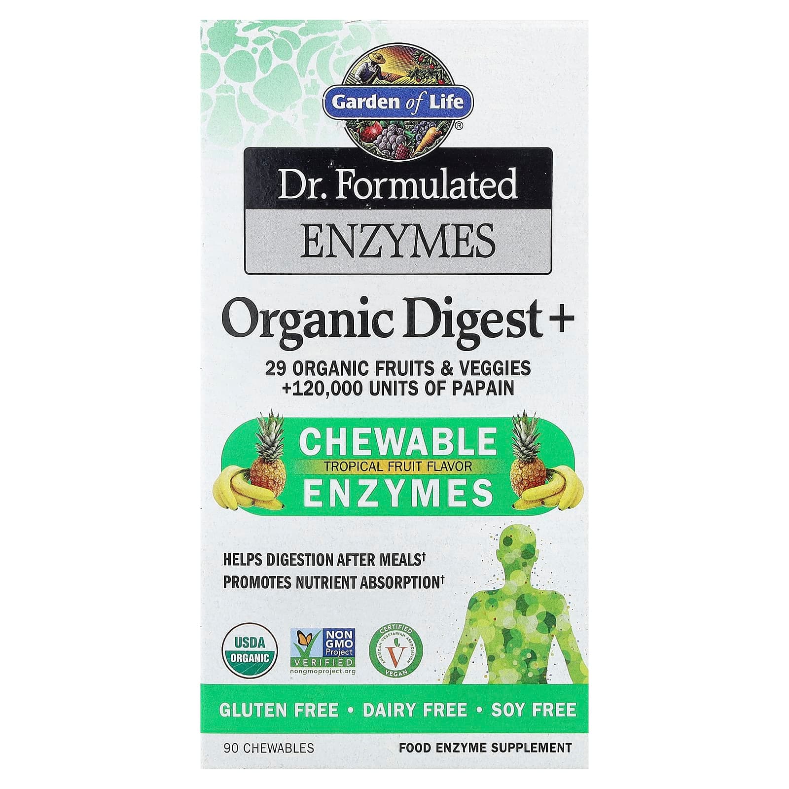 Garden of Life Dr. Formulated Enzymes, Organic Digest+, 90 Chewables – Tropical Fruit de Garden of Life