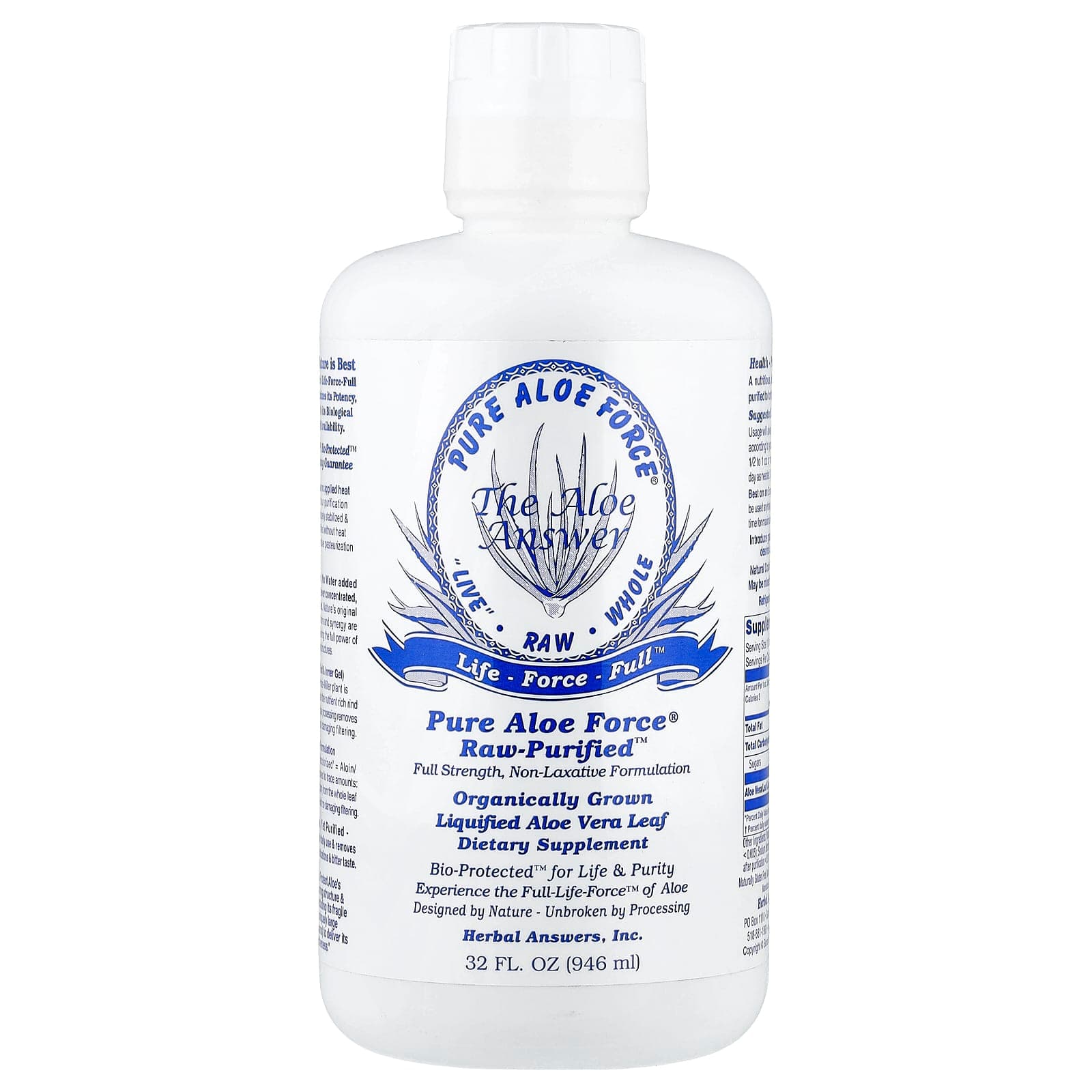 Herbal Answers Pure Aloe Force, Raw-Purified – 946 ml de Herbal Answers