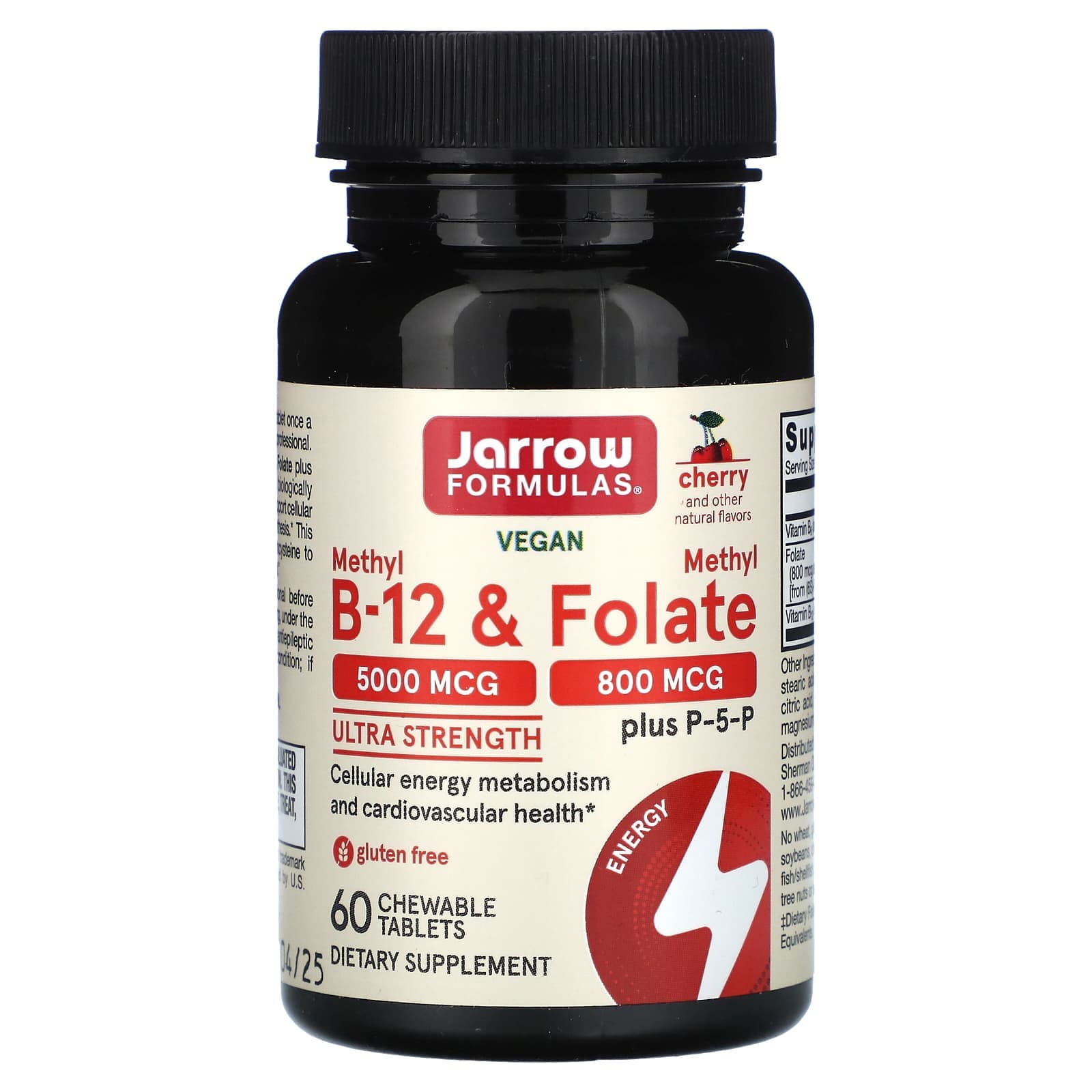 Jarrow Formulas Vegan Methyl B-12 & Methyl Folate, Ultra Strength, 60 Chewable Tablets – Cherry de Jarrow Formulas