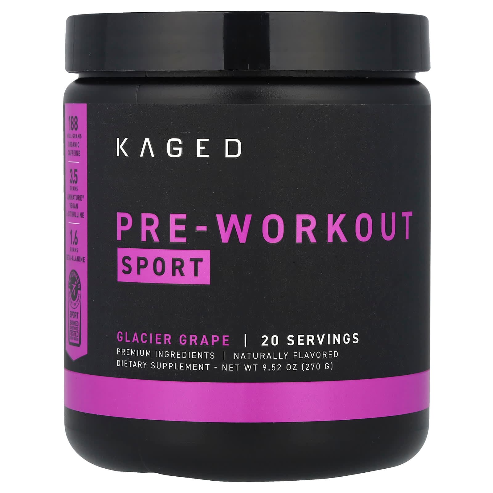 Kaged Pre-Workout, Sport – Glacier Grape – 270 g de Kaged