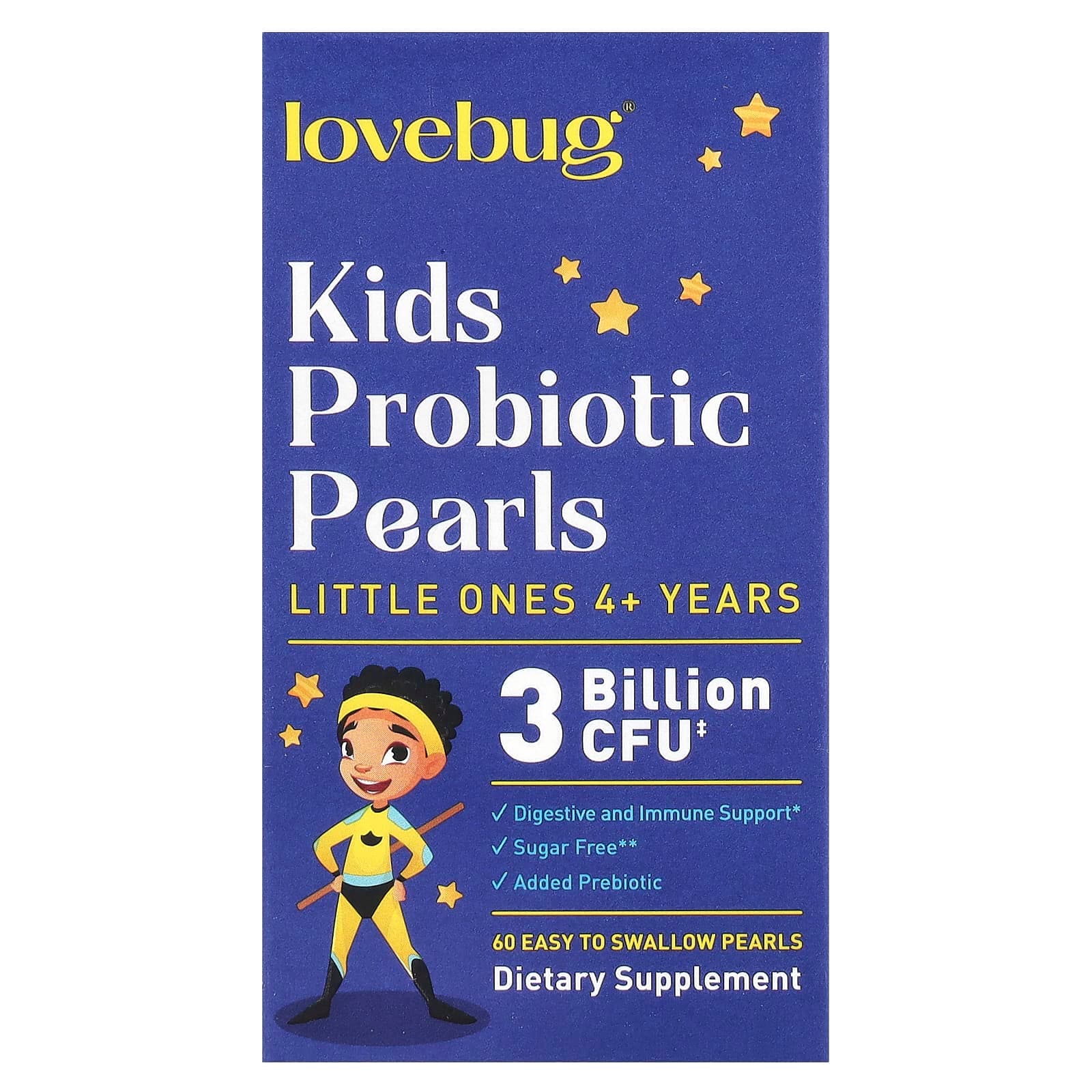 LoveBug Probiotics Kids Probiotics Pearls, 4+ Years, 3 Billion CFU, 60 Easy To Swallow Pearls de LoveBug Probiotics