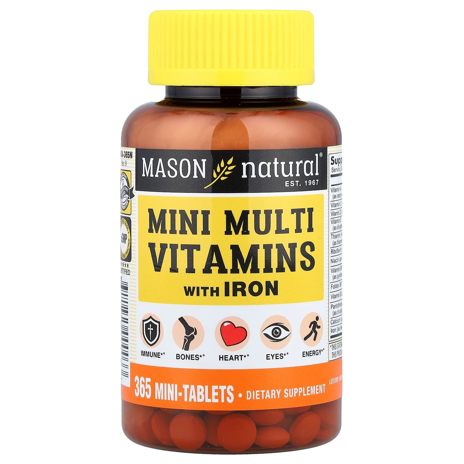 Mason Natural Mini Multi Vitamins with Iron, 365 Mini Tablets de Mason Natural