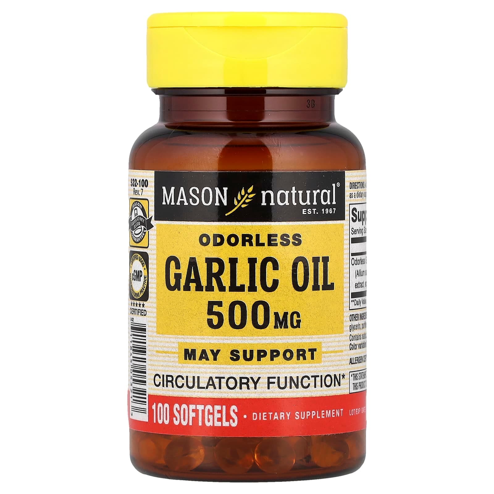 Mason Natural Odorless Garlic Oil – 100 capsules molles de Mason Natural