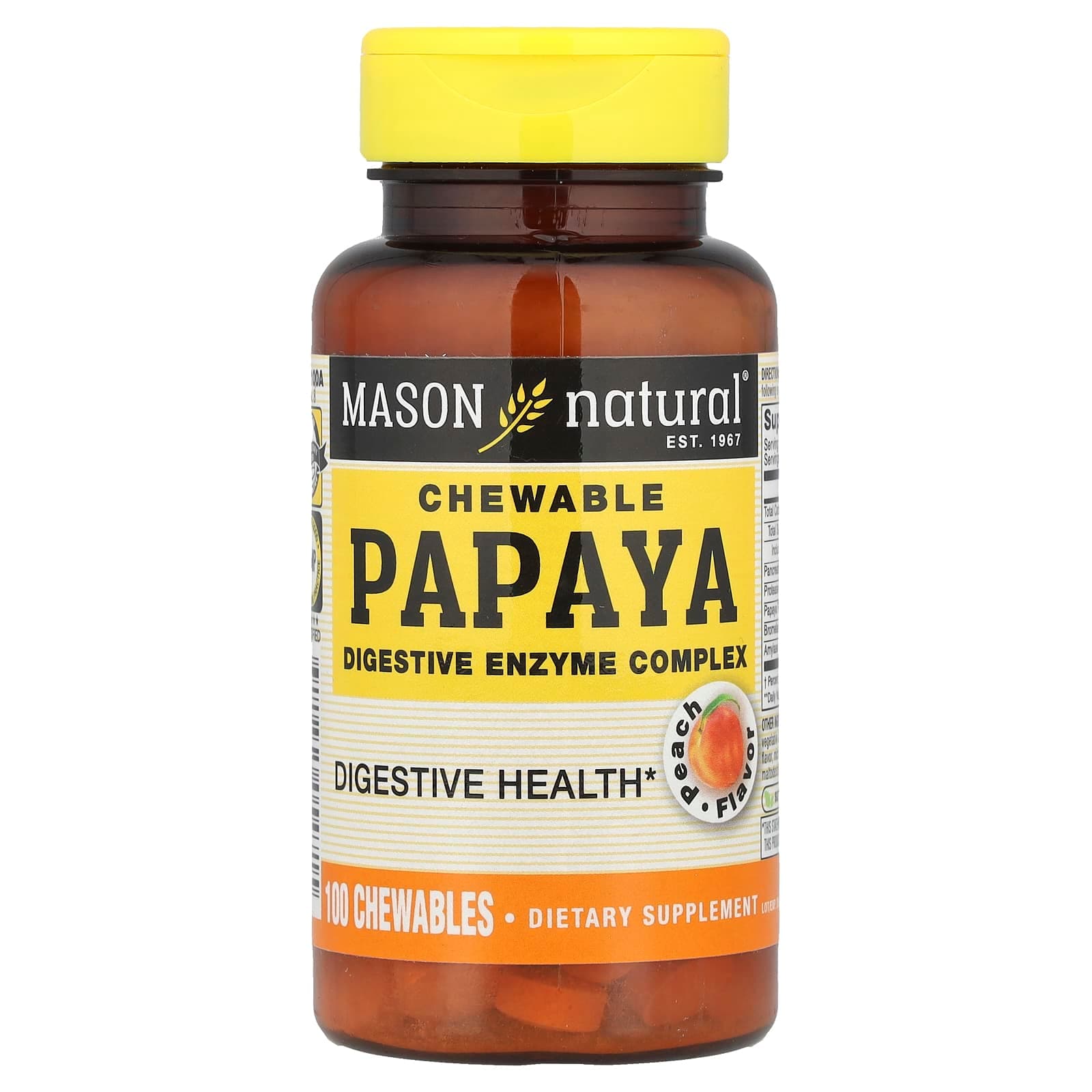 Mason Natural Chewable Papaya, Digestive Enzyme Complex, 100 Chewables – Peach de Mason Natural