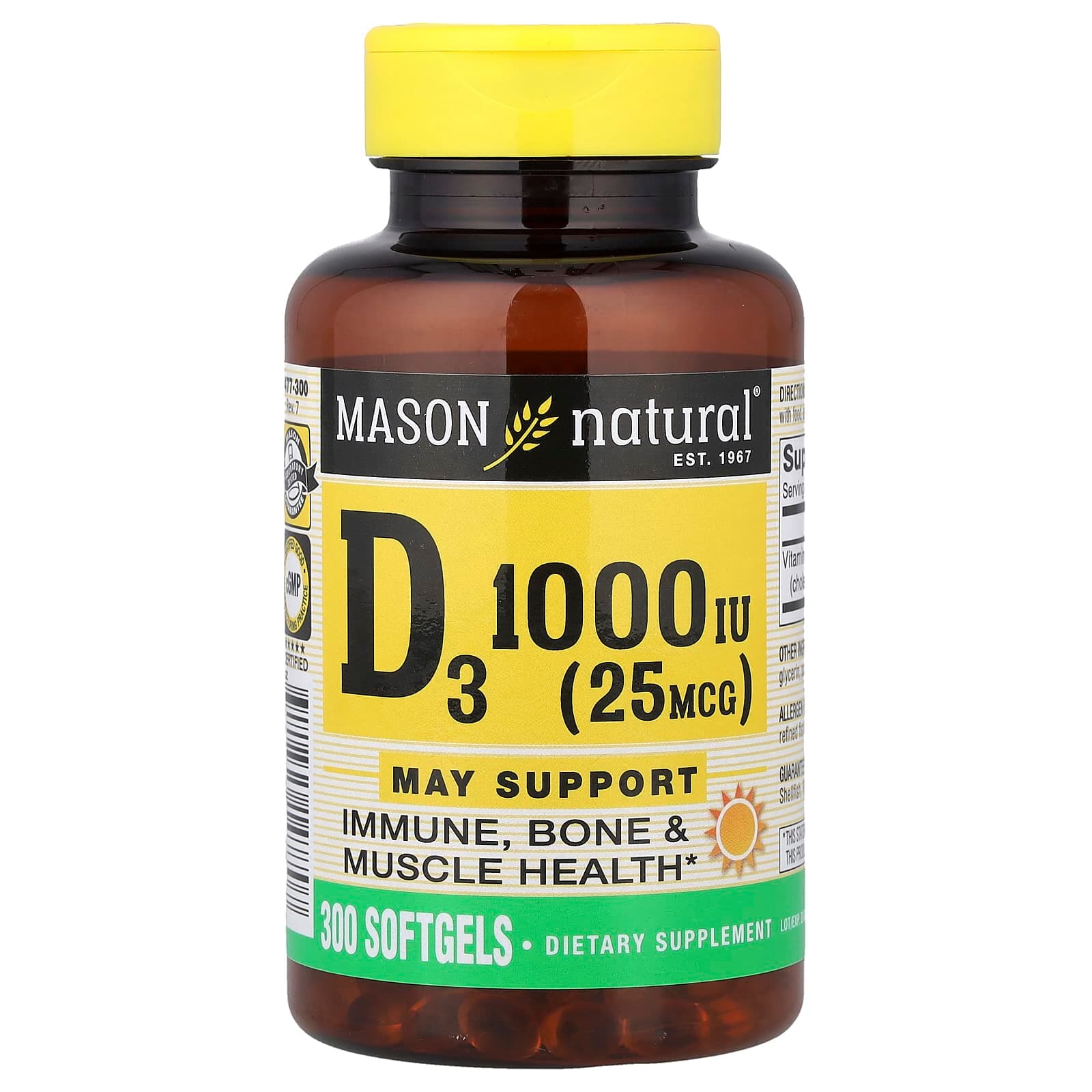 Mason Natural Vitamin D3 – 300 capsules molles de Mason Natural