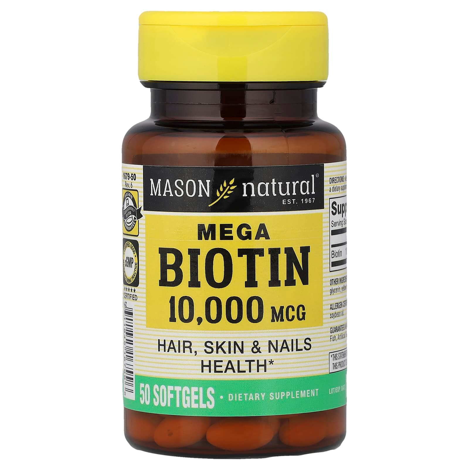Mason Natural Mega Biotin – 50 capsules molles de Mason Natural