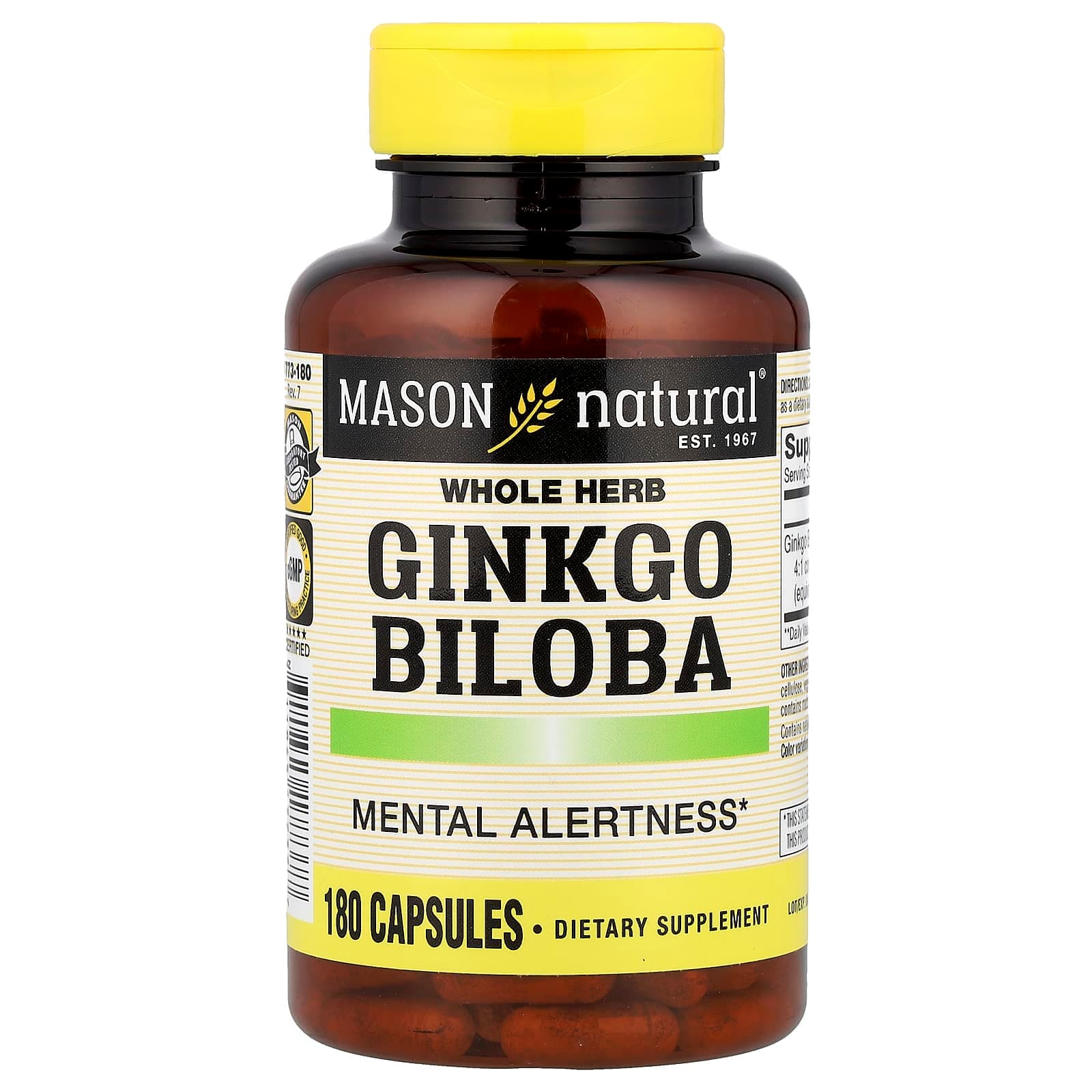 Mason Natural Whole Herb Ginkgo Biloba – 180 gélules de Mason Natural