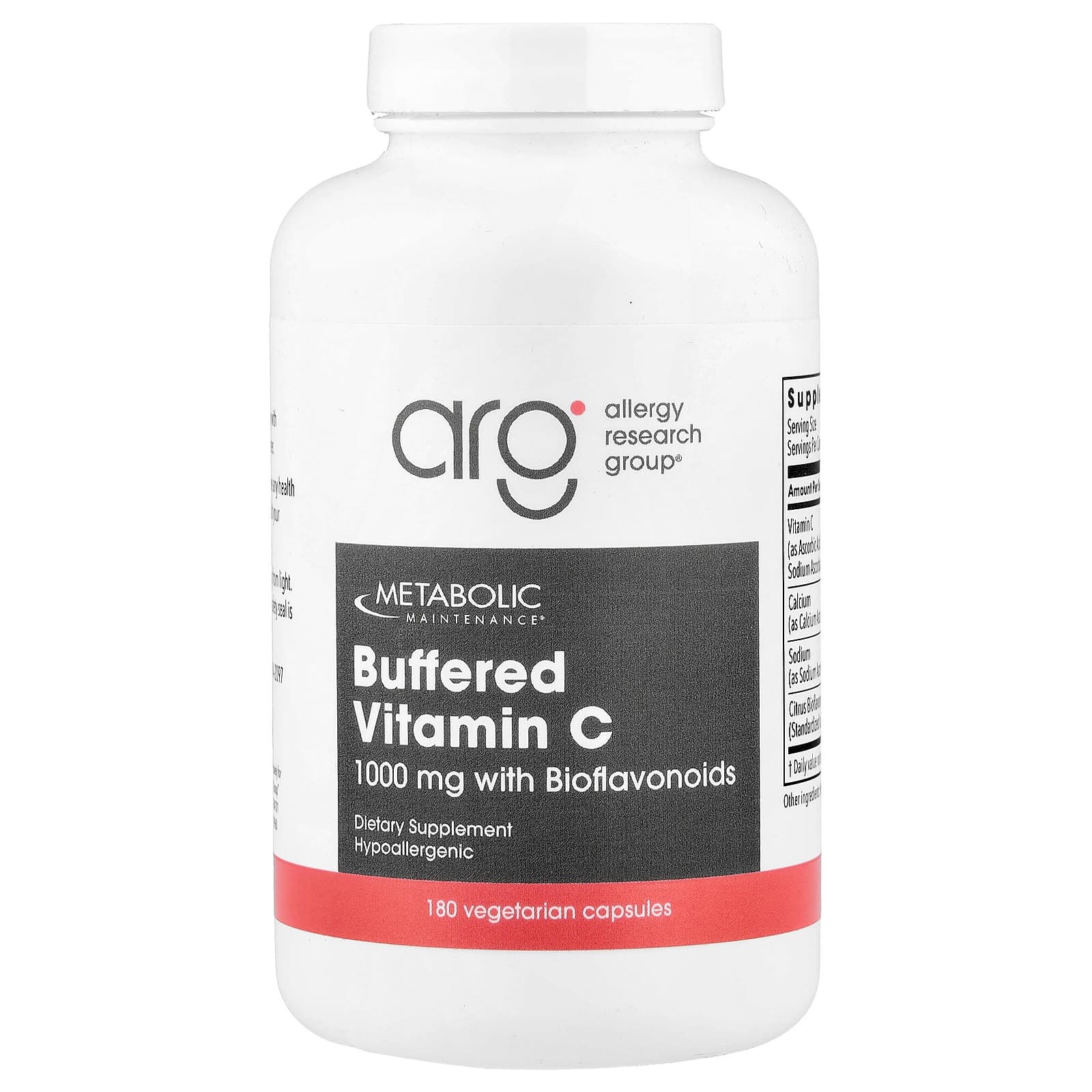 Metabolic Maintenance Buffered Vitamin C With Bioflavonoids – 180 gélules végétales de Metabolic Maintenance