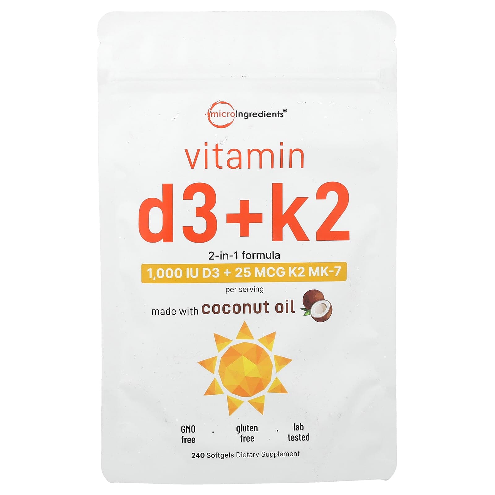 Micro Ingredients Vitamin D3 + K2 – 240 capsules molles de Micro Ingredients