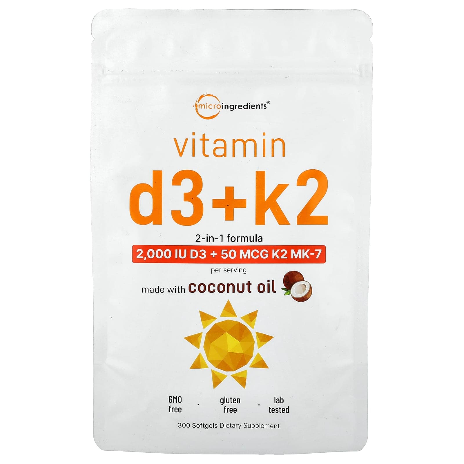 Micro Ingredients Vitamin D3 + K2 – 300 capsules molles de Micro Ingredients