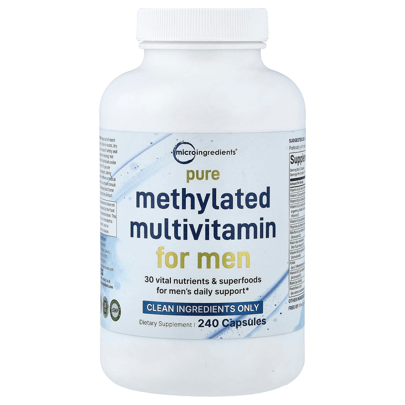 Micro Ingredients Pure Methylated Multivitamin for Men – 240 gélules de Micro Ingredients
