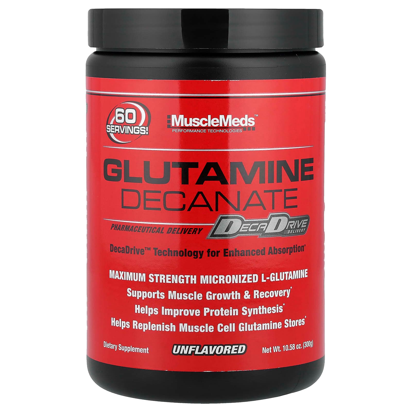 MuscleMeds Glutamine Decanate – Sans arôme – 300 g de MuscleMeds