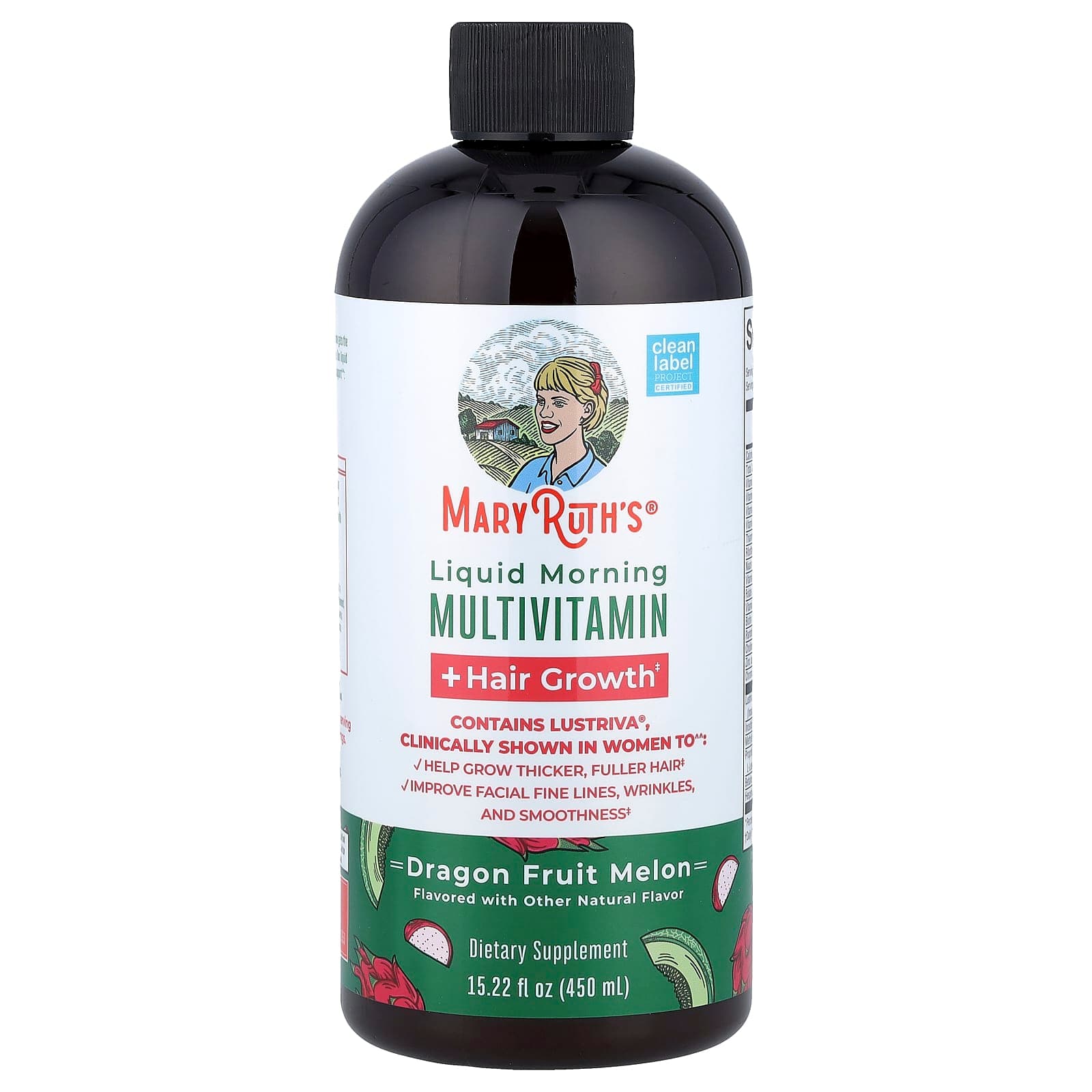 MaryRuth's Liquid Morning Multivitamin + Hair Growth – Dragon Fruit Melon – 450 ml de MaryRuth's