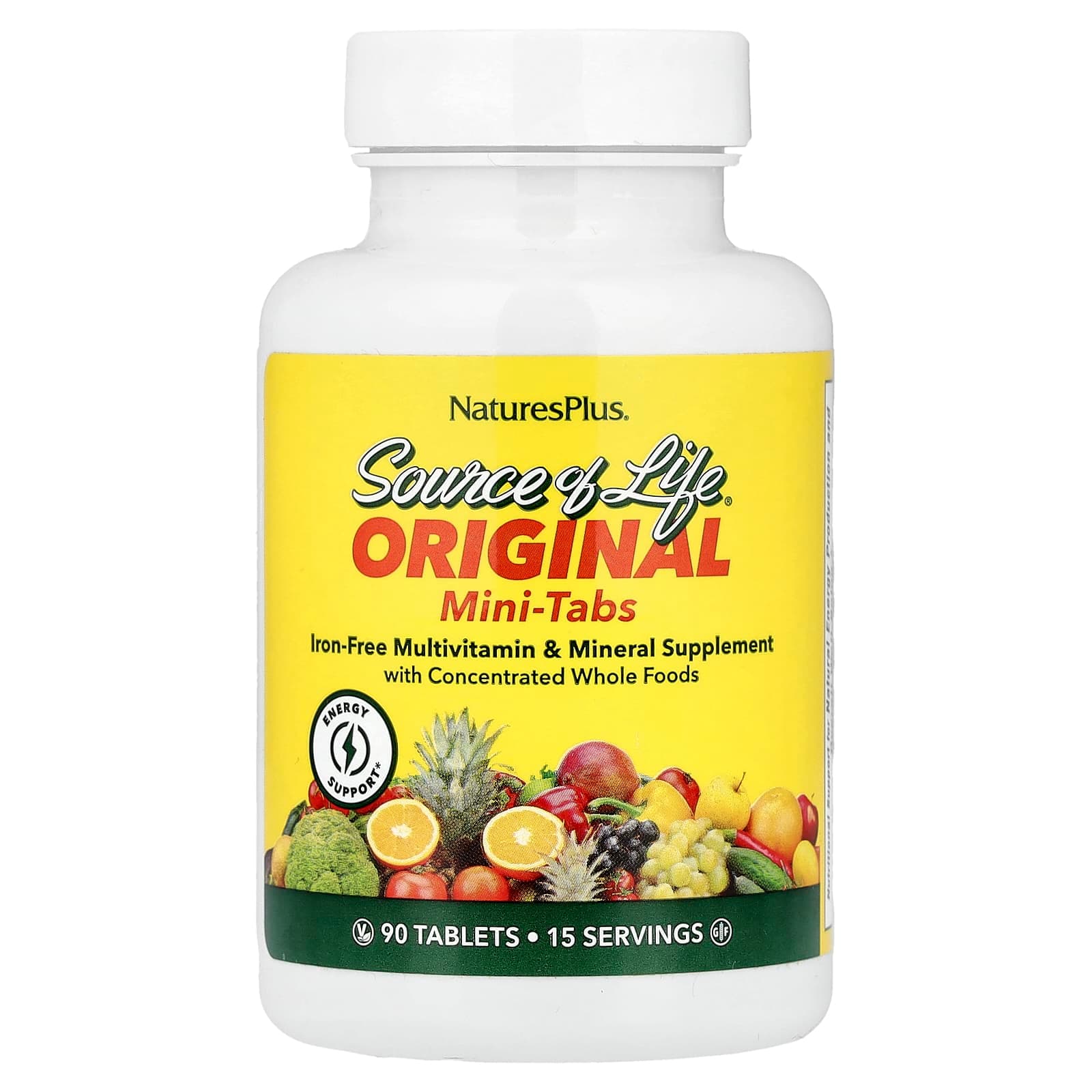 NaturesPlus Source of Life, Original Mini-Tabs, Multivitamin & Mineral Supplement, Iron Free – 90 comprimés de NaturesPlus