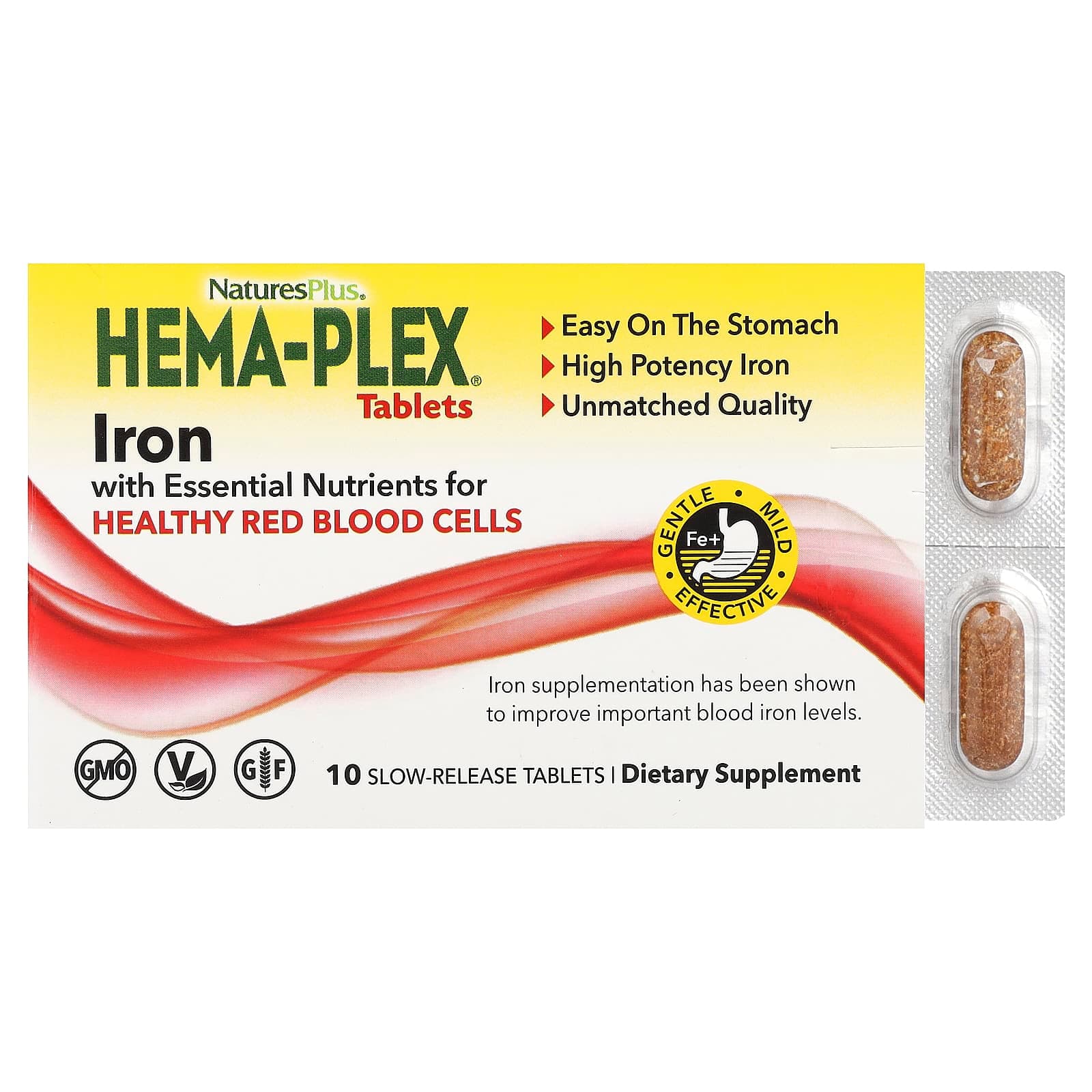 NaturesPlus Hema-Plex, Iron with Essential Nutrients for Healthy Red Blood Cells, 10 Slow Release Tablets de NaturesPlus
