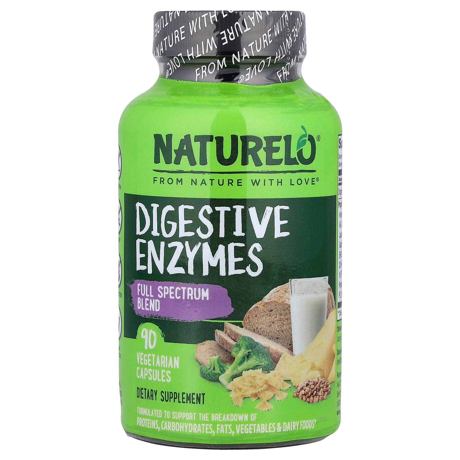 NATURELO Digestive Enzymes, Full Spectrum Blend – 90 gélules végétales de NATURELO