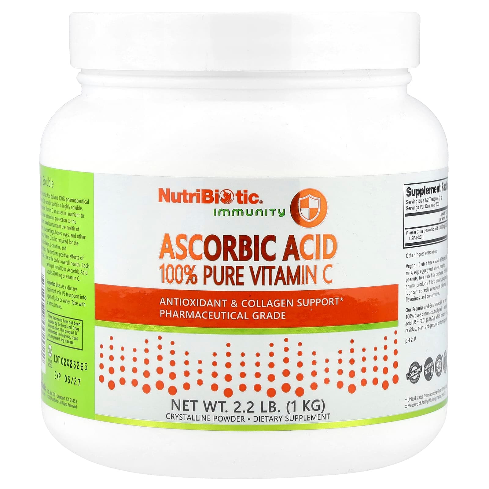 NutriBiotic Immunity, Ascorbic Acid, Crystalline Powder – 1 kg de NutriBiotic